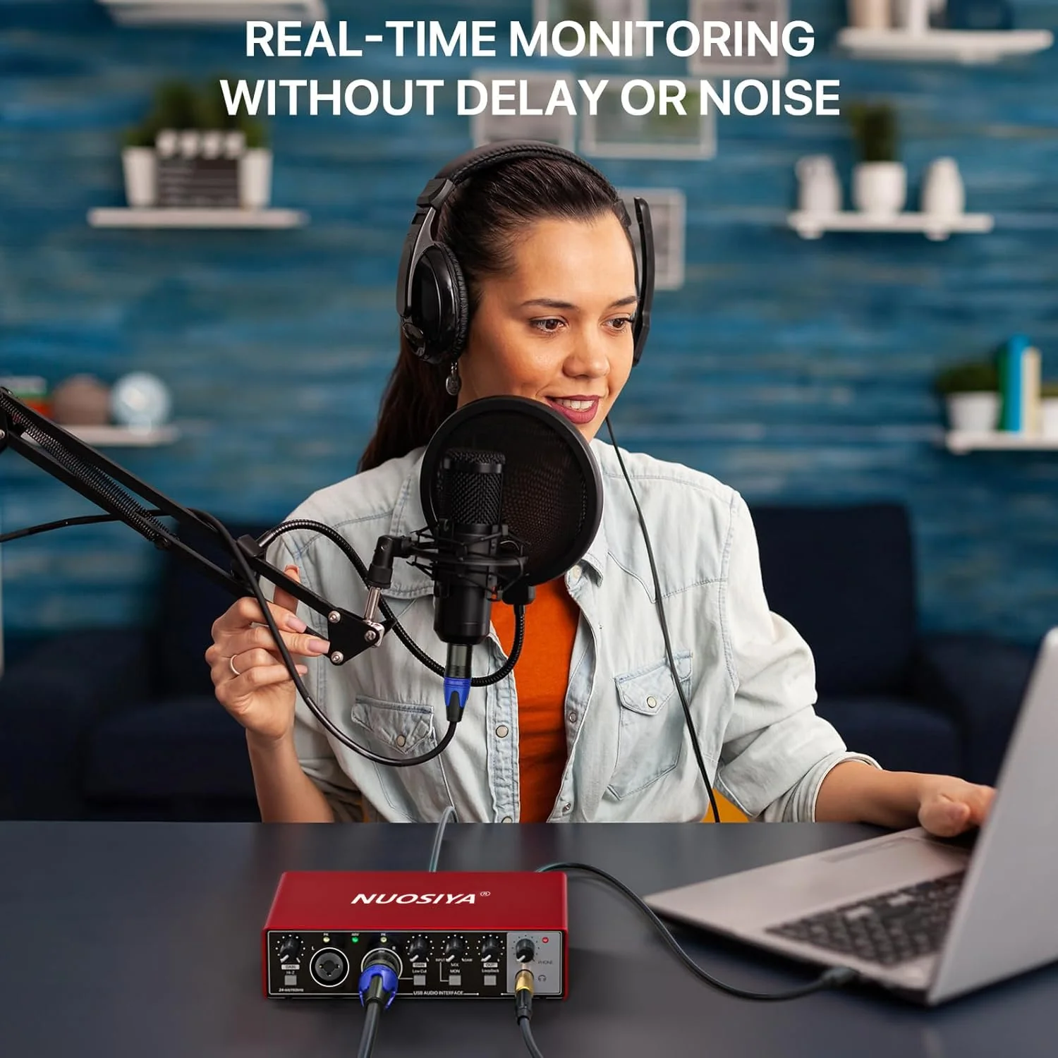 USB Audio Interface for PC Computer Recording Music, Red 2x2 Guitar Audio Interface for Mac 24Bit/192kHz Podcasting Streaming for Vocalist Producer with 48V Phantom Power - Image 6