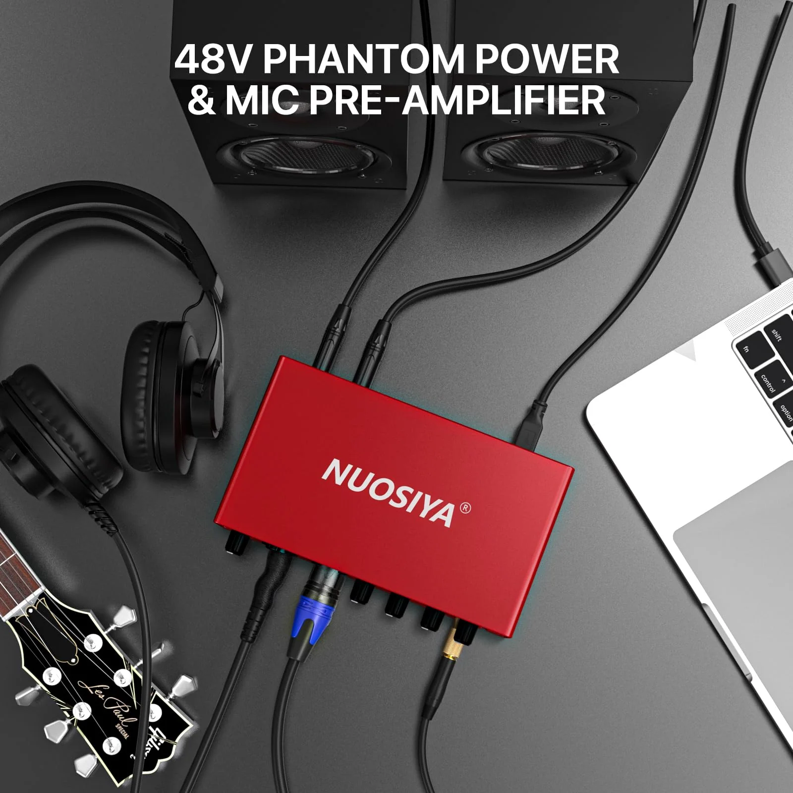 USB Audio Interface for PC Computer Recording Music, Red 2x2 Guitar Audio Interface for Mac 24Bit/192kHz Podcasting Streaming for Vocalist Producer with 48V Phantom Power - Image 8