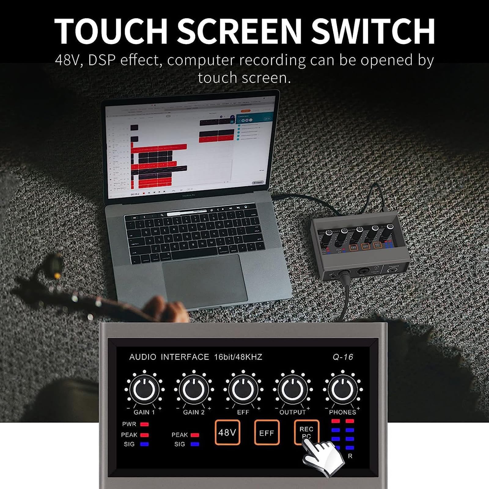USB Audio Interface for PC with Touch Model, AudioBox Mic Preamps 16 bit/48 kHz Phantom Power XLR 48V Audio Interface for Recording Music, Live Streaming and Podcasting Recording Q16 - Image 2