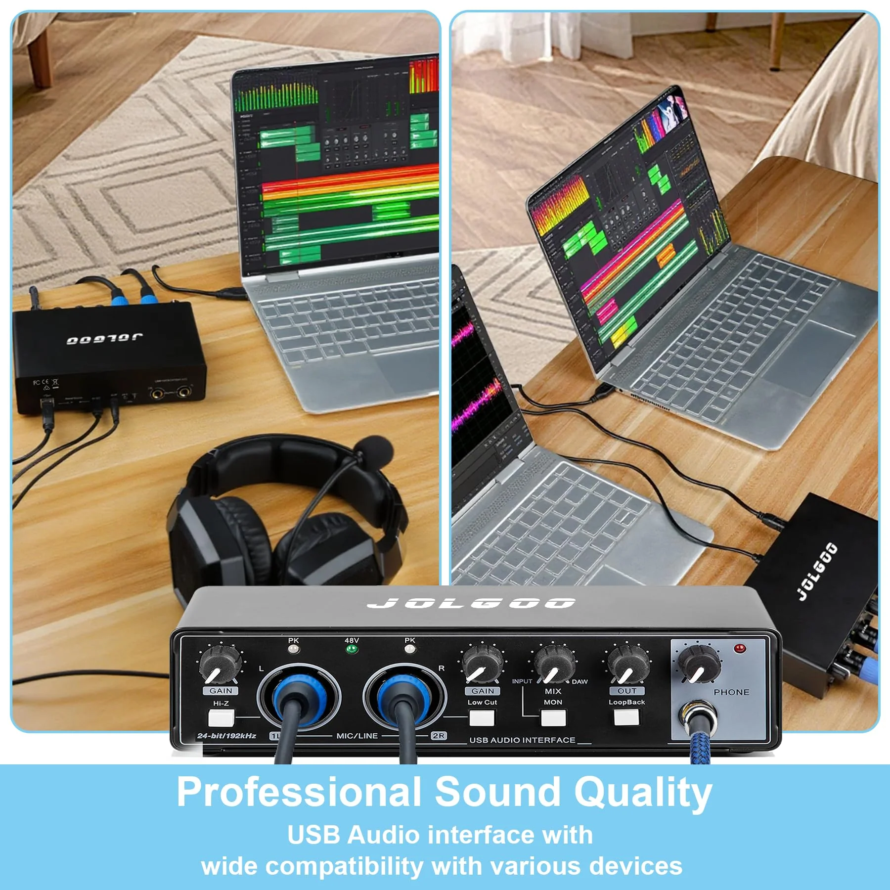 USB Audio Interface for Recording Music, 24-Bit/192kHz, Plug and Play Audio Interface for PC, Mac, and Smartphone – Low Latency, XLR/Line In, Headphone Out - Image 4