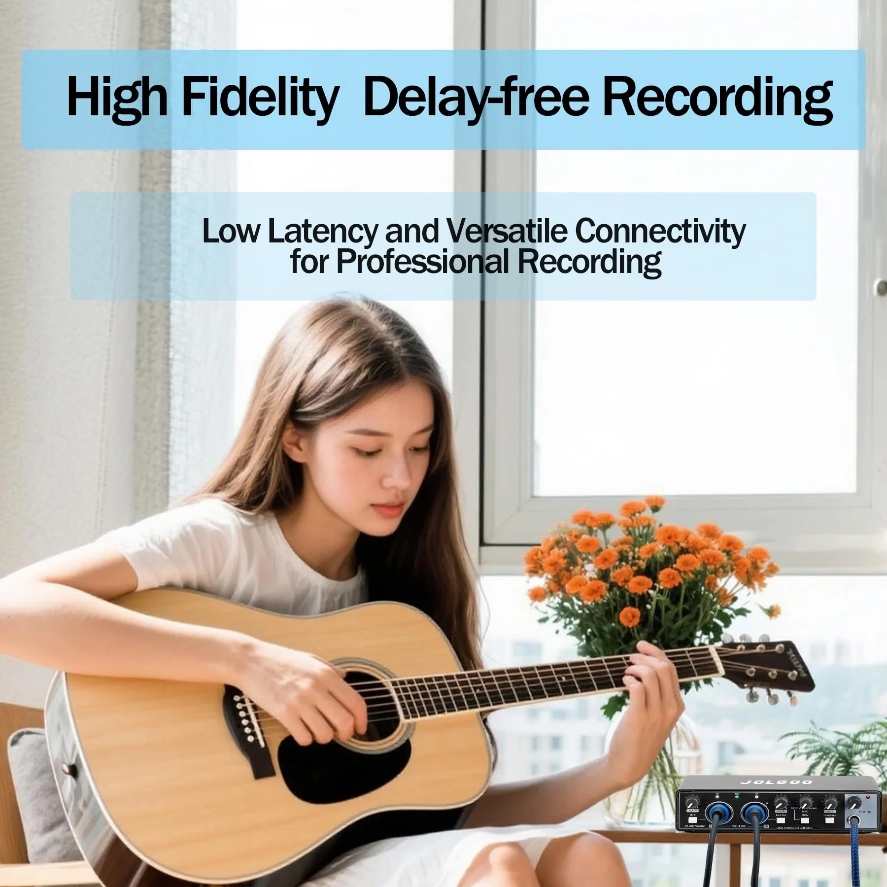 USB Audio Interface for Recording Music, 24-Bit/192kHz, Plug and Play Audio Interface for PC, Mac, and Smartphone – Low Latency, XLR/Line In, Headphone Out - Image 5