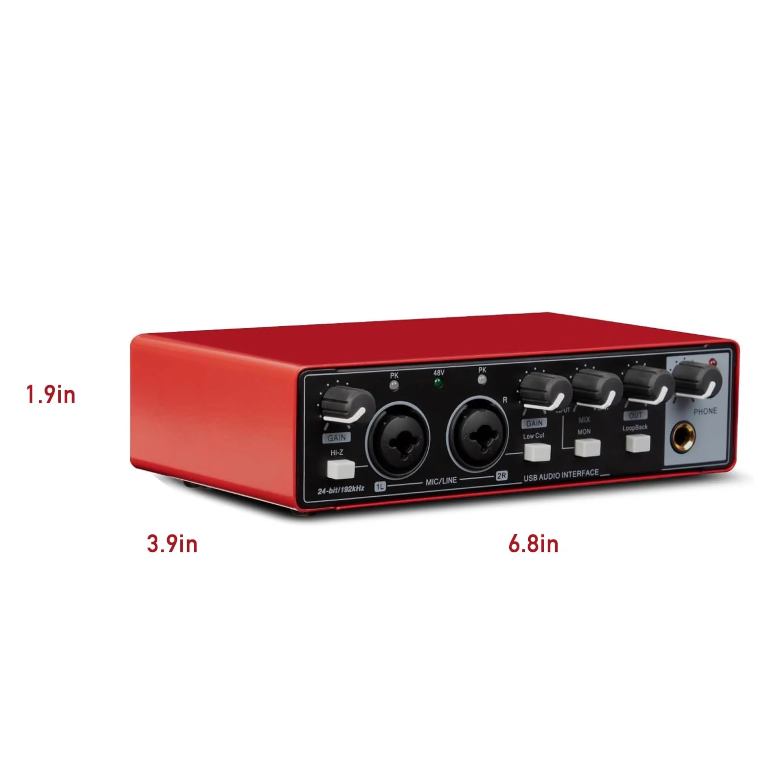 USB Audio Interface, Interface for Recording Music, USB2.0 Studio Equipment for Mac/PC, XLR Input, 24Bit/192kHz, Plug & Play, 48V Phantom Power, Red - Image 7
