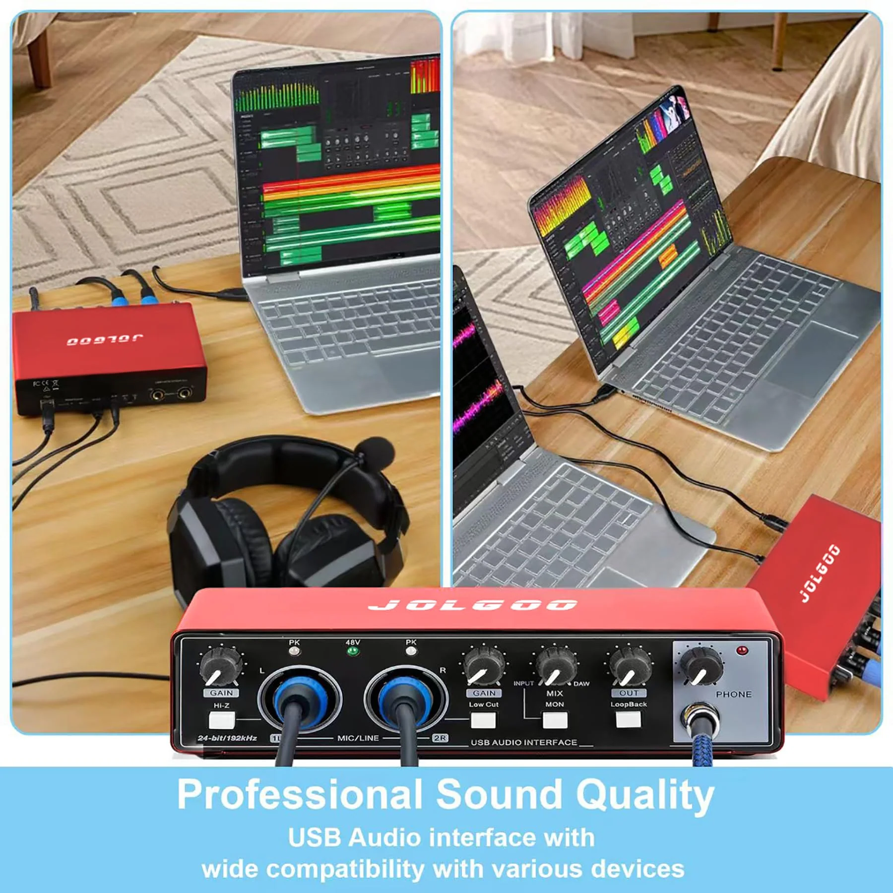 USB Audio Interface, Red 24-Bit/192kHz Plug & Play Sound Card for Recording – XLR/Line In, Headphone Out, Low Latency, Compatible with PC, Mac, Smartphone - Image 3