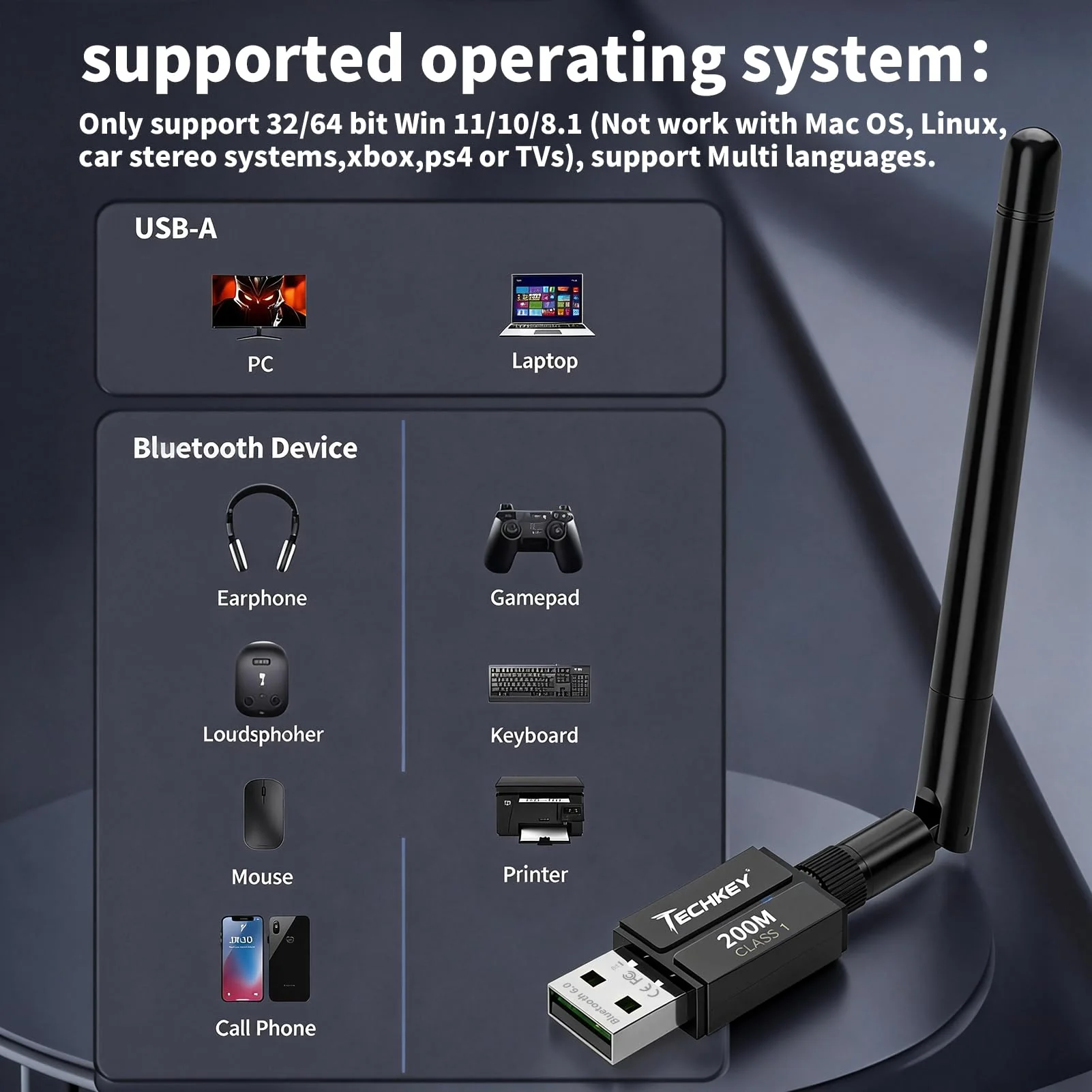 USB Bluetooth 6.0 Adapter for Desktop PC: Plug & Play 600FT Long Range Wireless Dongle with 5dBi Antenna for Laptop Windows 11/10/8.1, Pair BT Headphones/Headset/Speaker/Mouse/Keyboard/Printer 6.0BT black - Image 5
