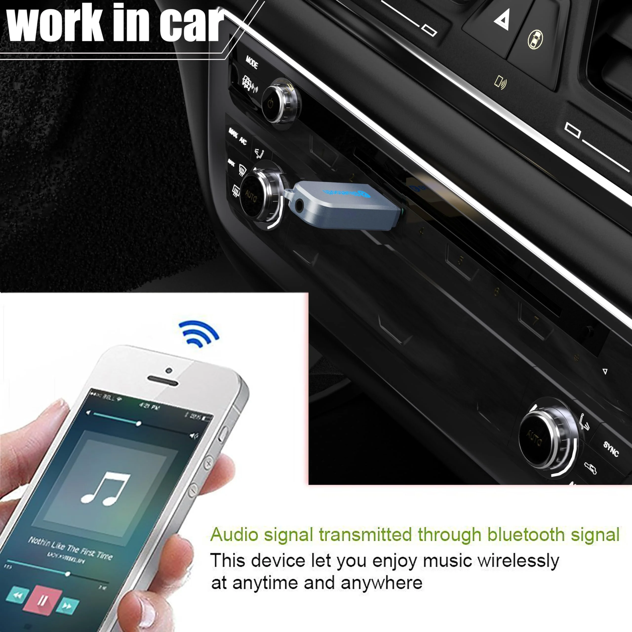 USB Bluetooth Car Kit [Stronger Mics& Noise Cancellation] &[Plug-and-Play] Bluetooth 5.3 Receiver Adapter for Car Music/Hands-Free Calls/Stereo Audio,(H222) Grey - Image 2