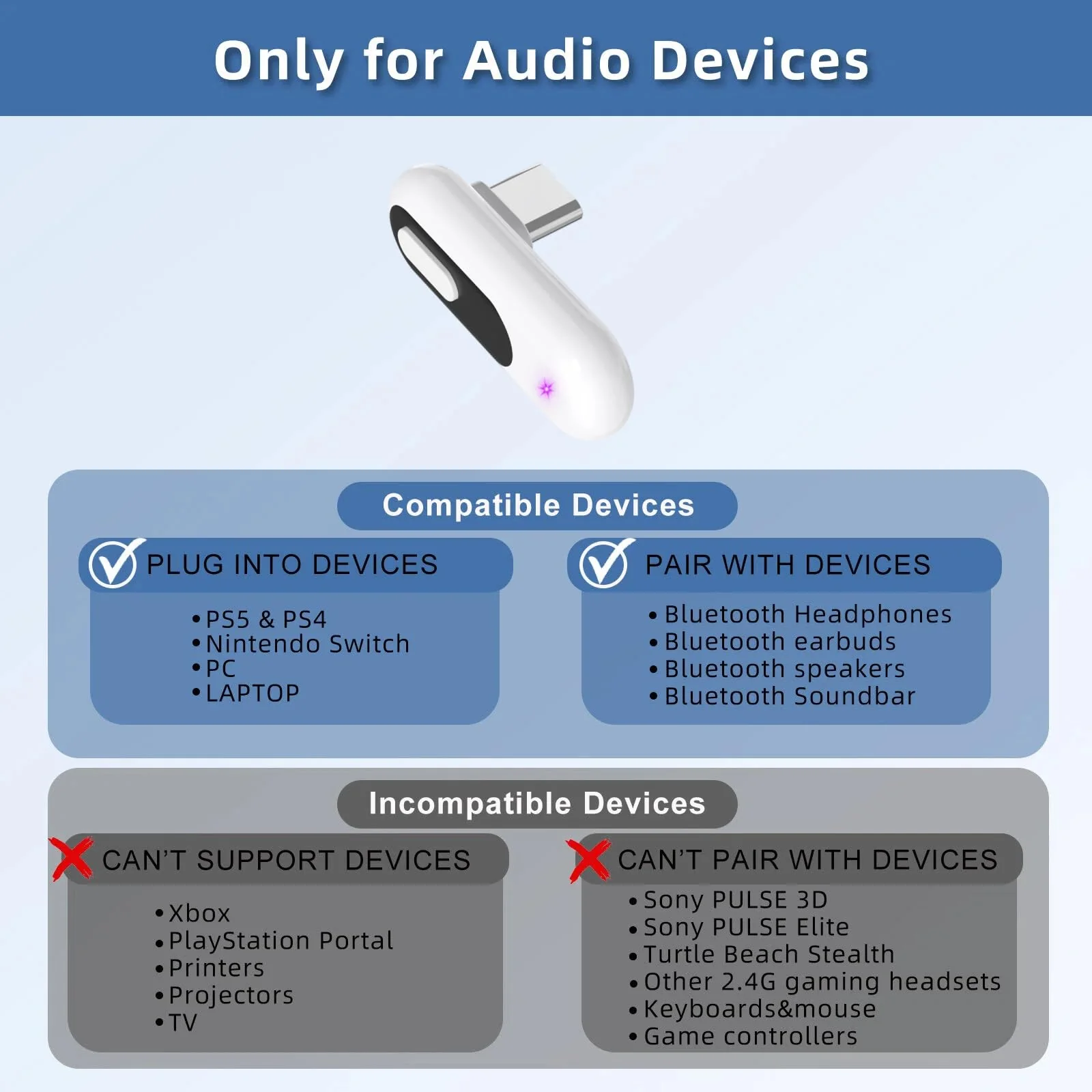 USB-C Bluetooth Audio Adapter for PS5 & PS4, Low Latency Wireless Audio Transmitter with aptX-Adaptive, Bluetooth Headphones & Earbuds - Image 2