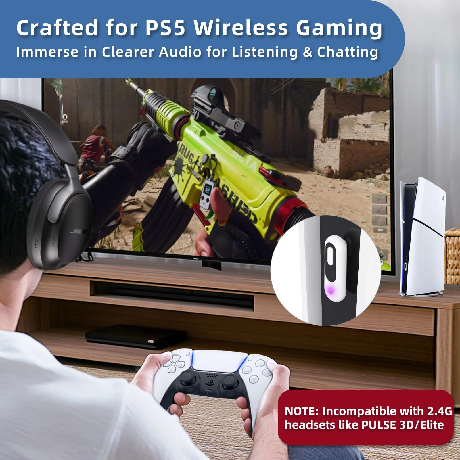 USB-C Bluetooth Audio Adapter for PS5 & PS4, Low Latency Wireless Audio Transmitter with aptX-Adaptive, Bluetooth Headphones & Earbuds - Image 5
