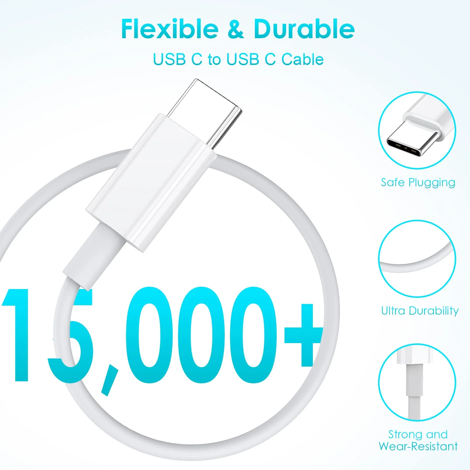 USB C Cable 2 Pieces 1.8 m 60 W USB C to USB C Fast Charging Cable for iPhone 15/15Pro/15ProMax, Samsung S23/S22/S21 Series, Huawei P50 P40 P30 Type-C Devices etc Pack of 2, 1.8 yards - Image 3