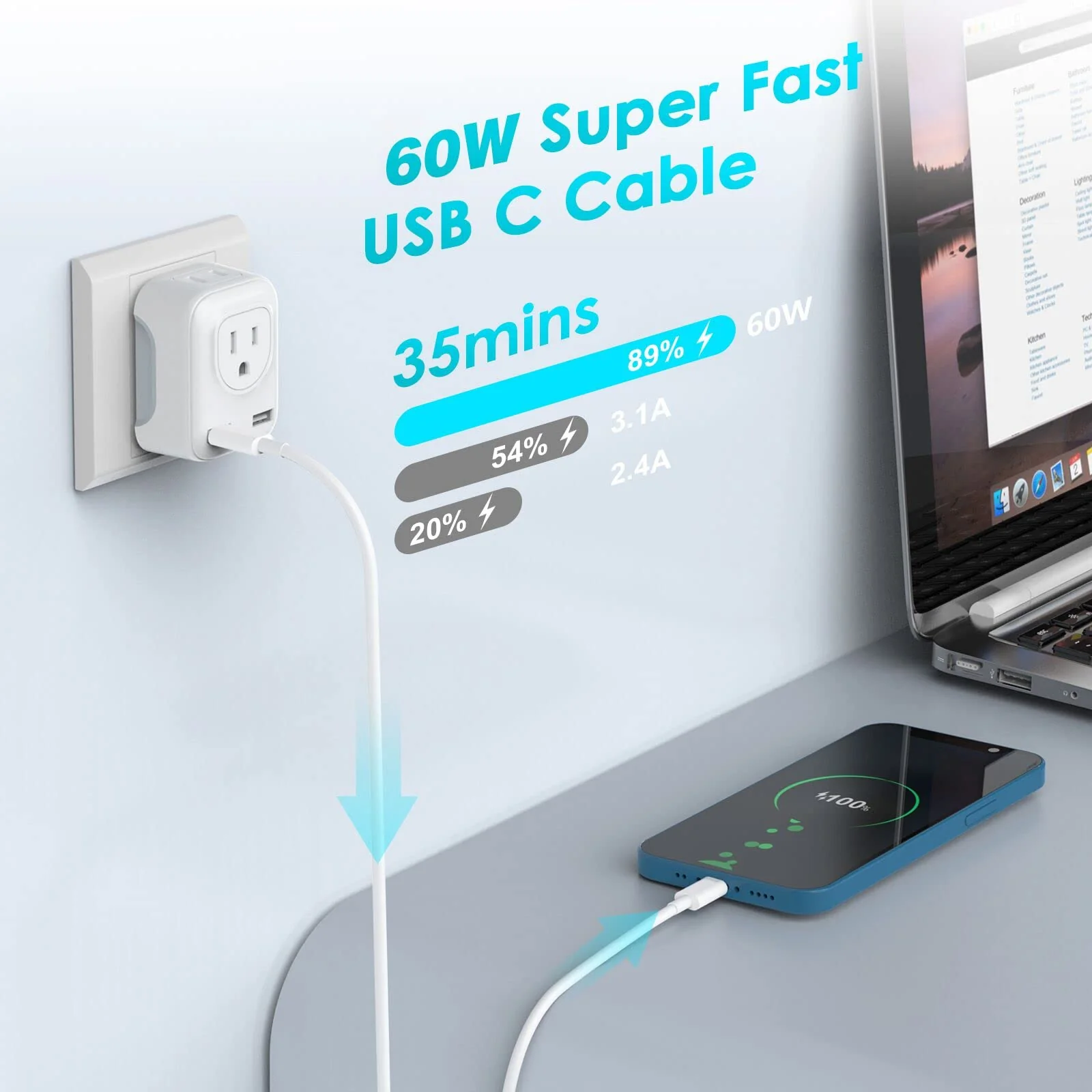 USB C Cable 2 Pieces 1.8 m 60 W USB C to USB C Fast Charging Cable for iPhone 15/15Pro/15ProMax, Samsung S23/S22/S21 Series, Huawei P50 P40 P30 Type-C Devices etc Pack of 2, 1.8 yards - Image 6