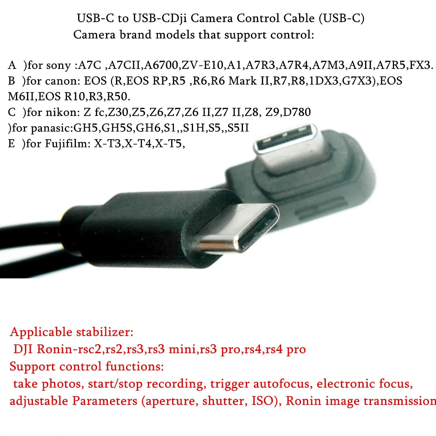 USB C cable For DJi Stabilizer Ronin Multi-function camera control type c- type c usb Multifunctional connection cable shutter release connection cable for sony/canon/nikon/fuji (USB-C 35cm) USB-C - Image 5