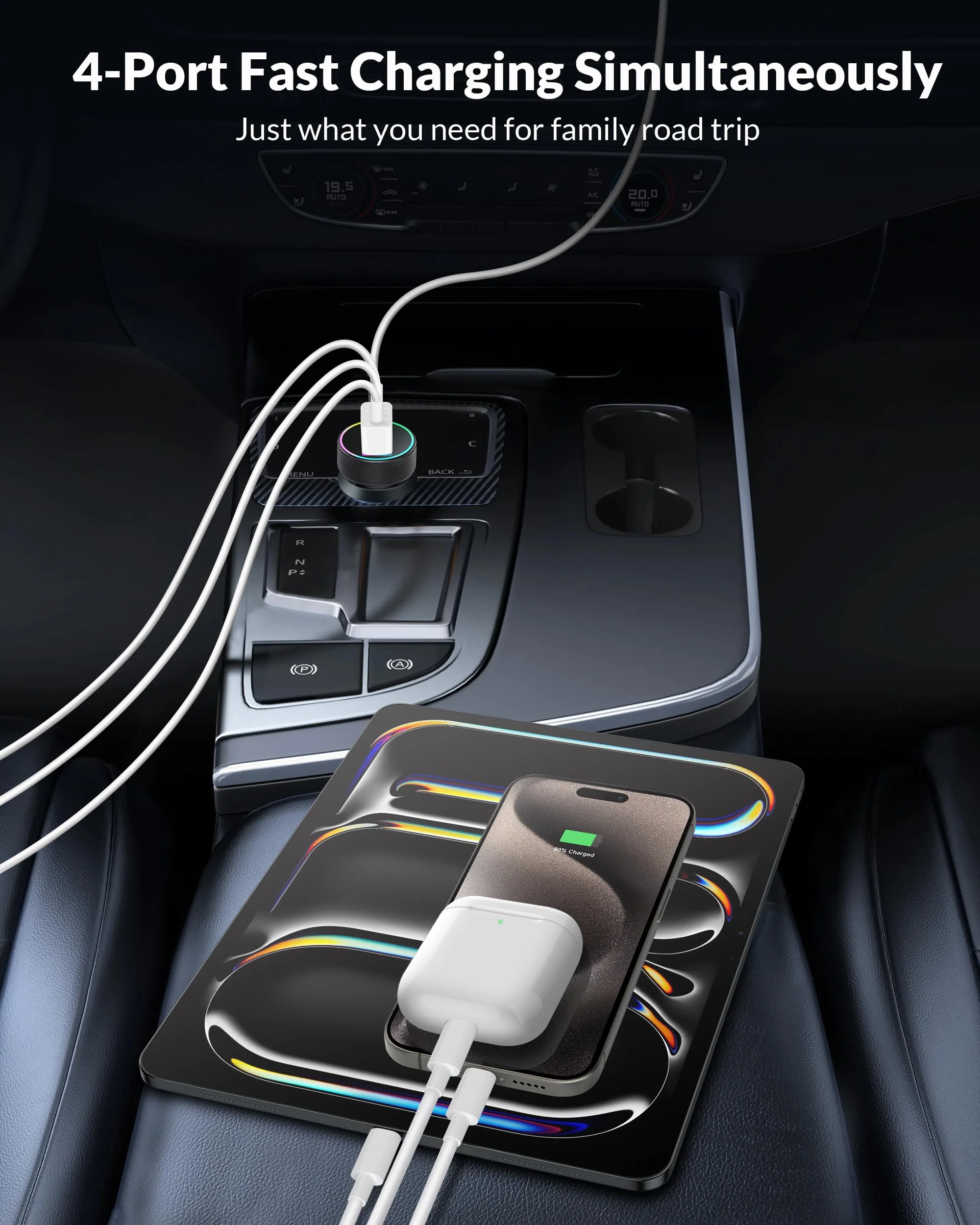 USB C Car Charger, 4-Port 90W Dual USB-C & USB-A Car Charger Adapter PD/QC Multi Port Fast Charging Cigarette Lighter for iPhone 16 15 14 13 12 11 Pro Max, iPad, Samsung S24 S23 S22, Pixel, Android - Image 4