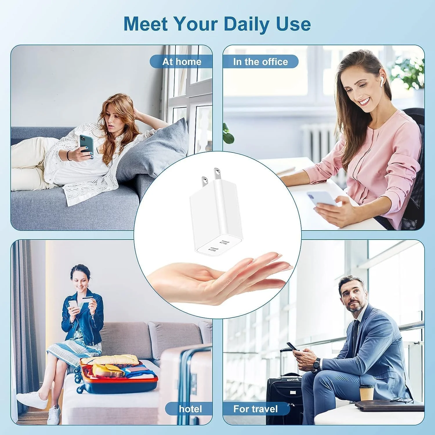 USB C Fast Charger Block,USB C Charging Block 2-Pack USB C 2in1 Dual Ports Plug Wall Charger, Fast Type C Charger for iPhone 16/16 Pro/15 Pro Max/15 Plus/14/13/12/11/Xs Max/XR/X,iPad white - Image 5