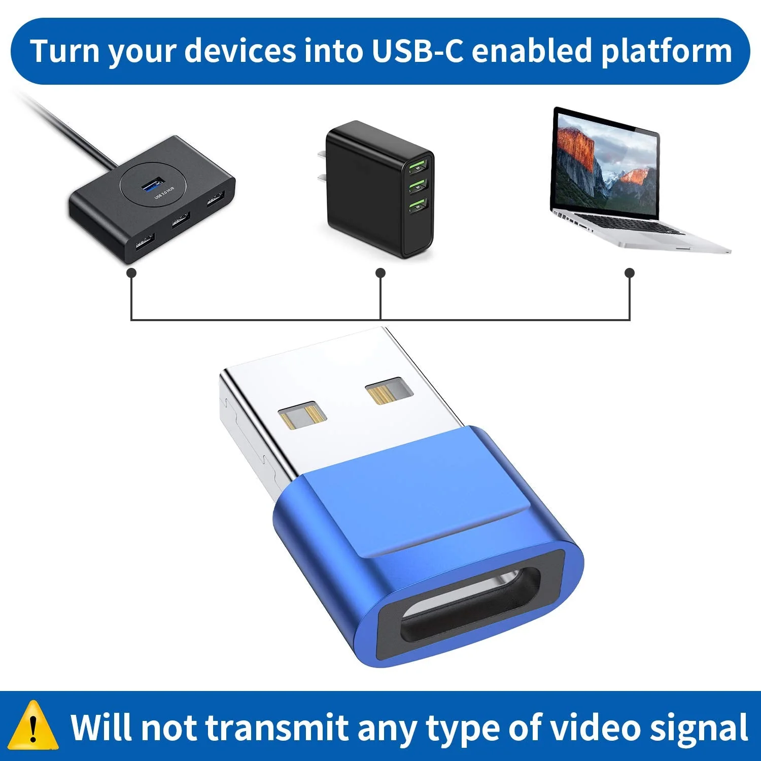 USB C Female to USB Male Adapter (4-Pack),Type C to USB A Charger Cable Adapter for iPhone 11 12 13 14 15 Plus Pro Max,Samsung Galaxy Note 10 S24 S23 S22 Ultra,Google Pixel 4 3 2,iPad Air 4 5 Mini 6 Blue - Image 2