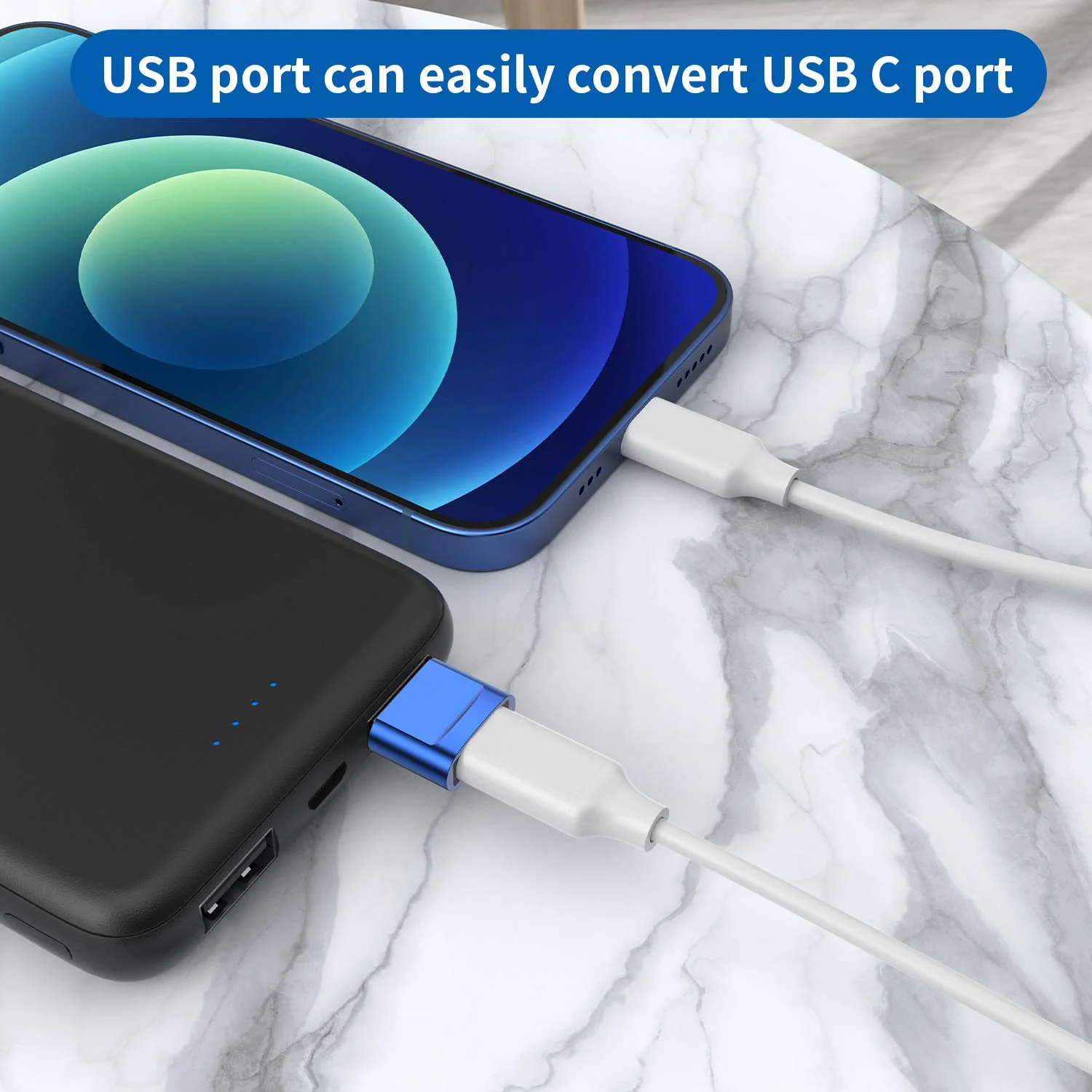 USB C Female to USB Male Adapter (4-Pack),Type C to USB A Charger Cable Adapter for iPhone 11 12 13 14 15 Plus Pro Max,Samsung Galaxy Note 10 S24 S23 S22 Ultra,Google Pixel 4 3 2,iPad Air 4 5 Mini 6 Blue - Image 4