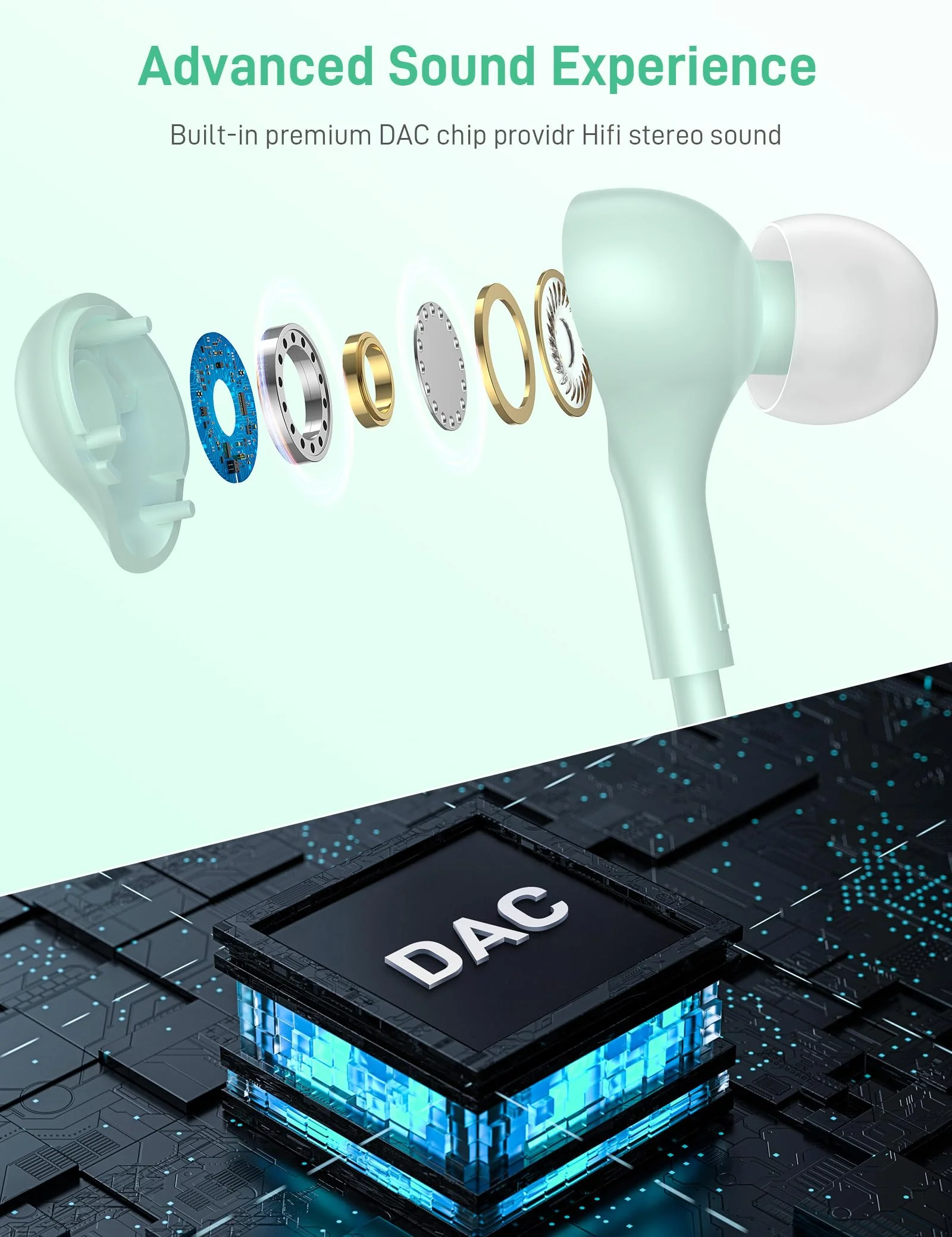 USB C Headphones for Apple iPhone 15 Plus iPad/Google Pixel 8 8A 7 Pro 7A/ Samsung Galaxy S24 S23 S22 S21 Ultra Android Earbud Wired Type C Earphones Magnetic Small Ear Buds with Microphone Mint - Image 3