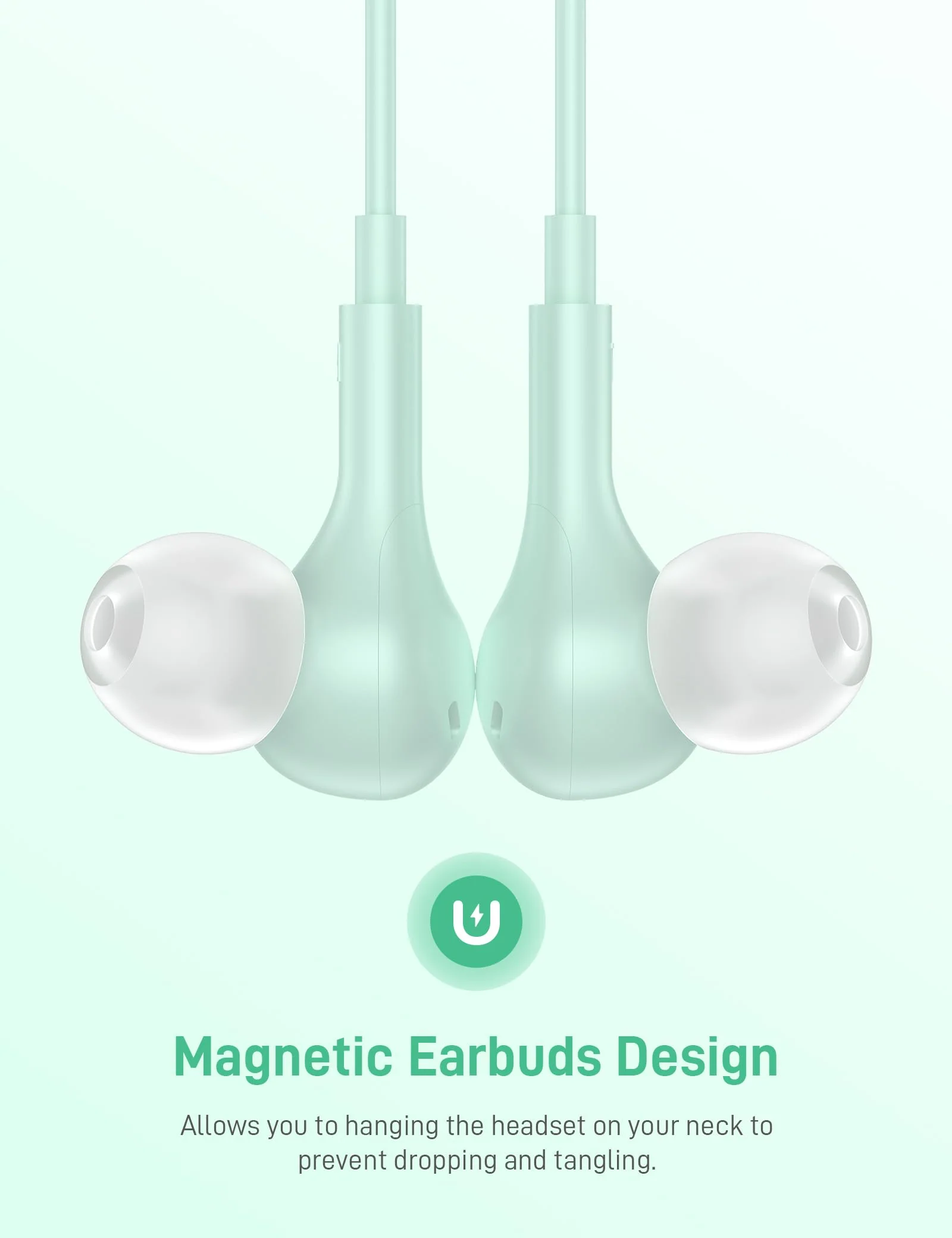 USB C Headphones for Apple iPhone 15 Plus iPad/Google Pixel 8 8A 7 Pro 7A/ Samsung Galaxy S24 S23 S22 S21 Ultra Android Earbud Wired Type C Earphones Magnetic Small Ear Buds with Microphone Mint - Image 6