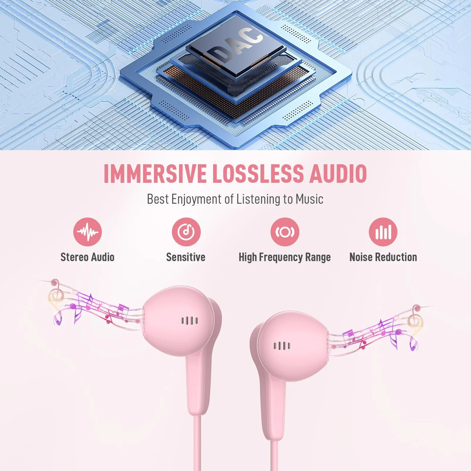 USB C Headphones for iPhone 15 Pro Max Plus iPad Air, Type C Earphones with Mic HiFi Stereo Magnetic USBC Wired Earbuds for Samsung Galaxy S24 Ultra A35 S23 Fe S22+ Flip Fold 5 Pixel 8A 8 7 Pro, Pink - Image 2