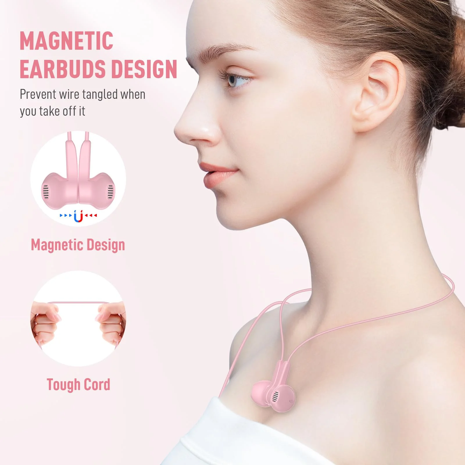 USB C Headphones for iPhone 15 Pro Max Plus iPad Air, Type C Earphones with Mic HiFi Stereo Magnetic USBC Wired Earbuds for Samsung Galaxy S24 Ultra A35 S23 Fe S22+ Flip Fold 5 Pixel 8A 8 7 Pro, Pink - Image 5