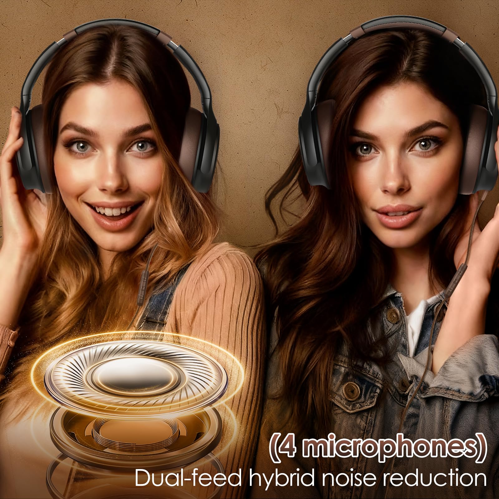 USB C Headphones Wired Headphones Over Ear with HD Mic, Foldable Active Noise-Canceling Headphone for iPad/Sports/School/Travel/iPhone 17/16/15, Samsung S25/S24, Google Pixel 9,Ideal Gifts-Brown Brown - Image 4