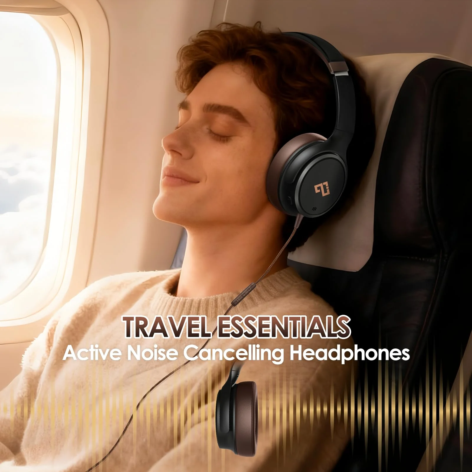 USB C Headphones Wired Headphones Over Ear with HD Mic, Foldable Active Noise-Canceling Headphone for iPad/Sports/School/Travel/iPhone 17/16/15, Samsung S25/S24, Google Pixel 9,Ideal Gifts-Brown Brown - Image 6