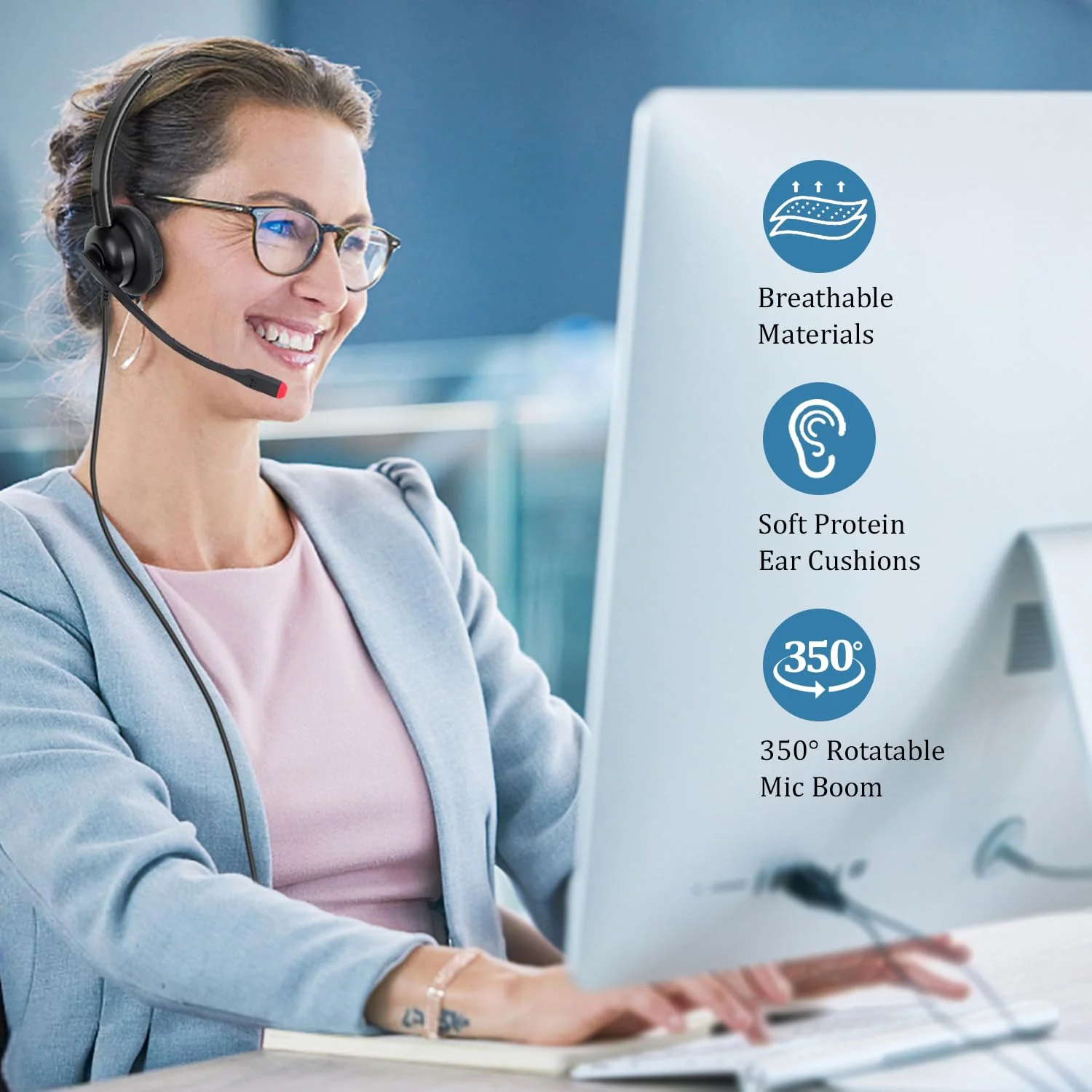 USB C Headset with Microphone Noise Cancelling for PC Mac, Wired USB Type C Headphones for iPhone Android Samsung Laptop Zoom Skype Webinars Home Office, in-line Control, Clear Chat - Image 6