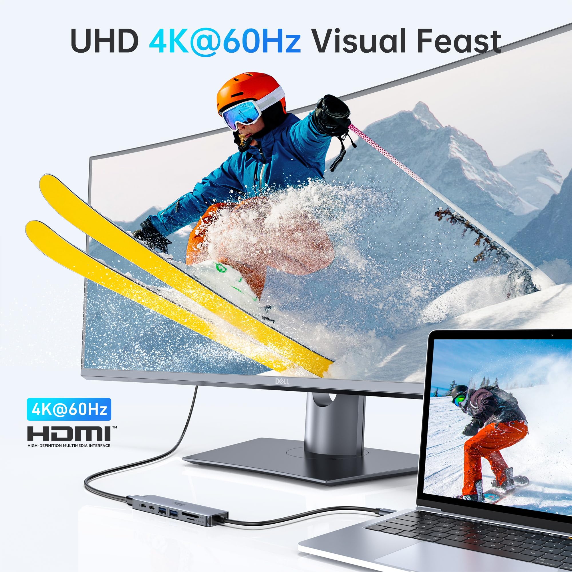 USB C Hub HDMI Adapter for MacBook Pro/Air, 7 in 1 USB C Dongle with HDMI, SD/TF Card Reader, USB C Data Port,100W PD, and 2 USB 3.0 Compatible for MacBook Pro/Air, Dell XPS, Lenovo Thinkpad. Space Gray - Image 3