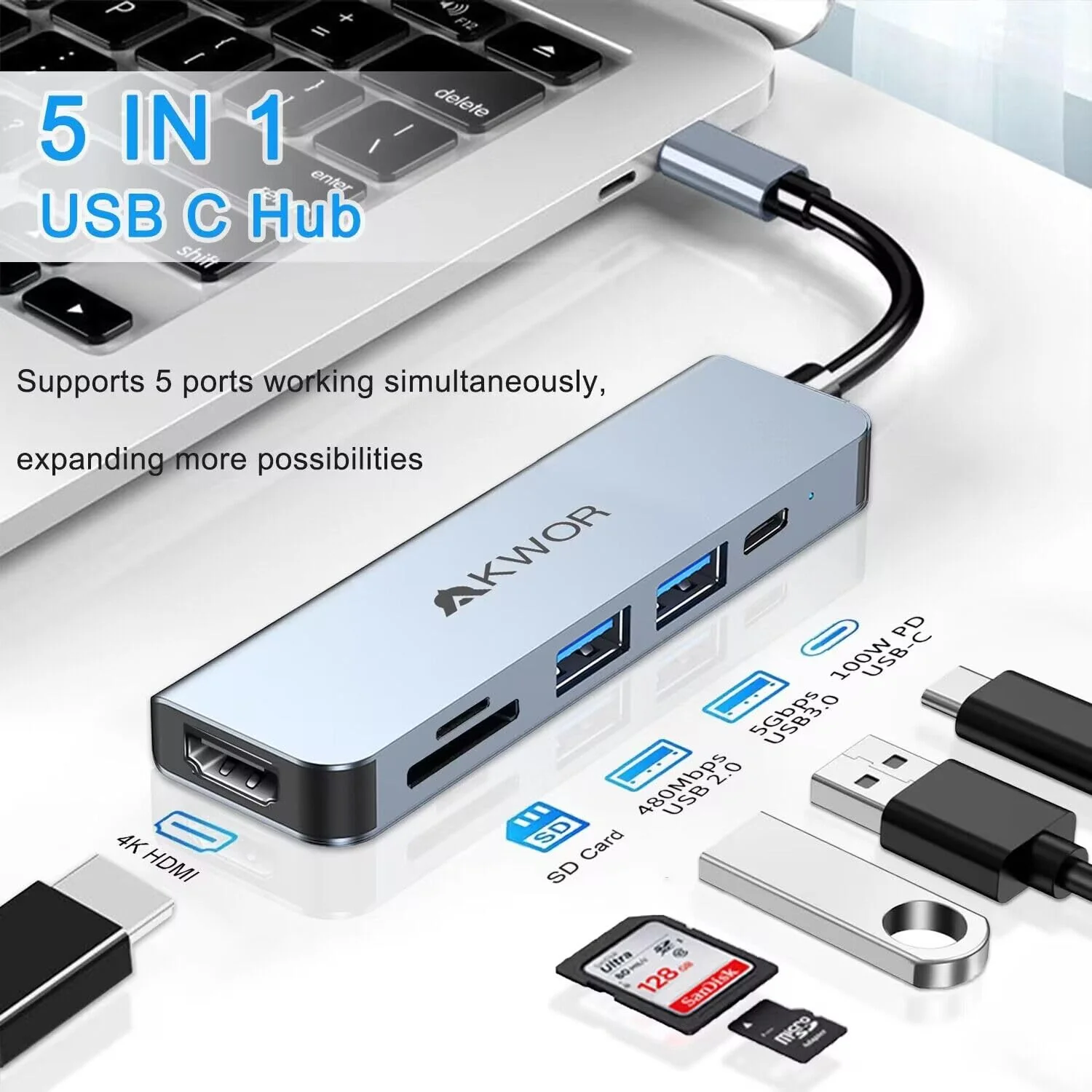 USB C Hub HDMI Adapter, USB C SD Card Reader, USB C to HDMI 4K with100W PD, USB 3.0, SD/TF Card Reader for iphone 15, MacBook Air/Pro, iPad Pro, Mac, Dell/Acer/HP/ASUS/Switch - Image 2
