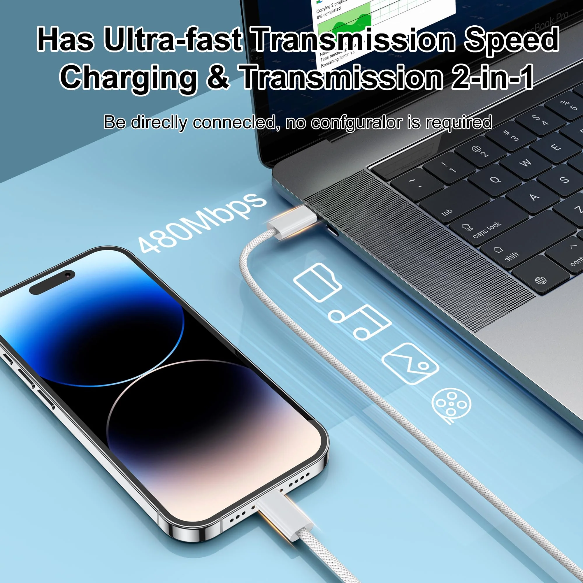 USB C Lightning Cable 1 m Pack of 2, [Apple MFi Certified] Power Delivery iPhone Charging Cable USB C for iPhone 14 13 12 11 Pro/Pro Max X/XS/XR/8 Plus 1 m + 1 m White - Image 5