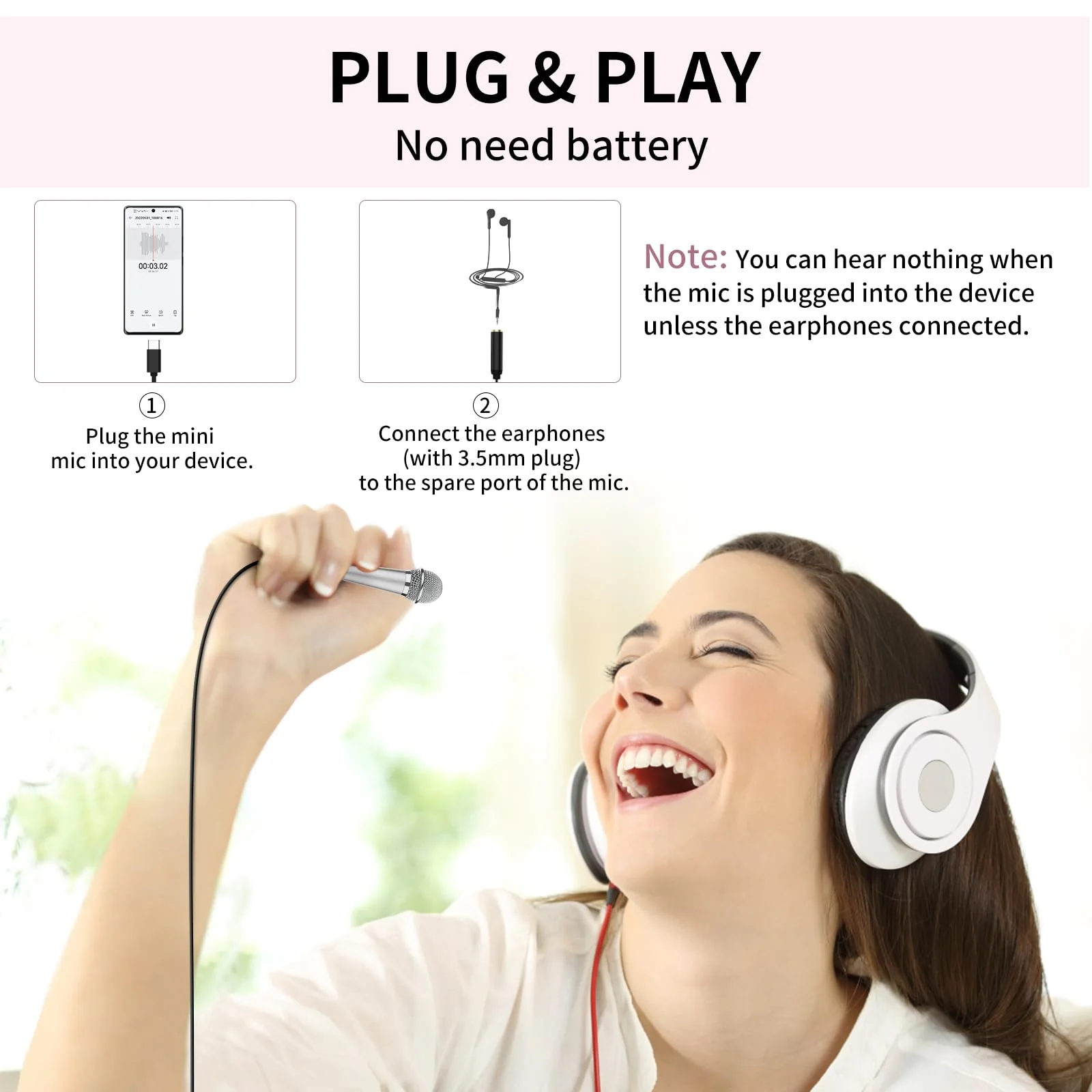 USB C Mini Karaoke Microphone for Android Phone, Laptop, Tablets Small ASMR Microphone for Voice Video Recording Singing, Vlogging, Podcasting YouTube (1 PCS Silver) - Image 2