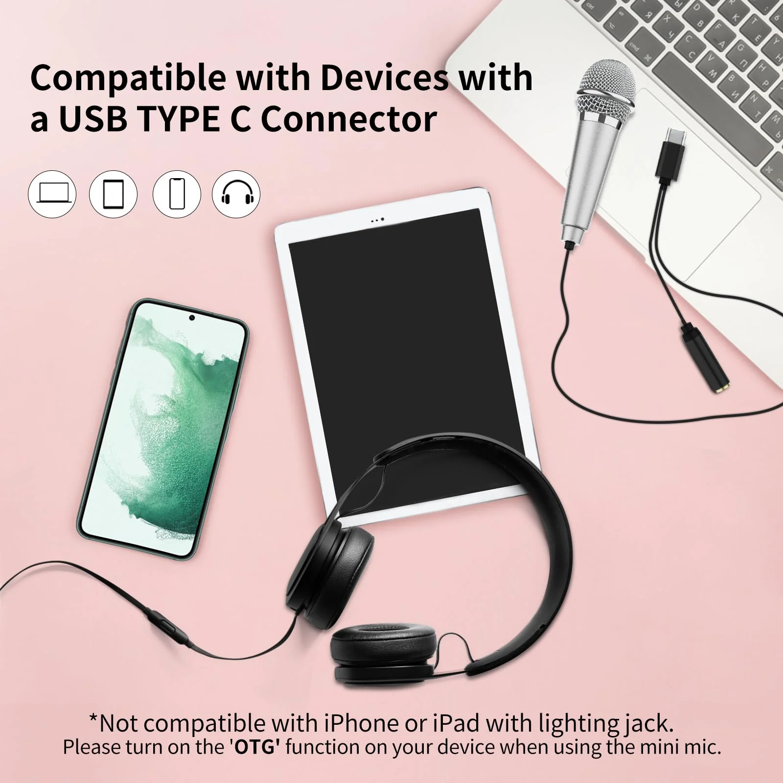 USB C Mini Karaoke Microphone for Android Phone, Laptop, Tablets Small ASMR Microphone for Voice Video Recording Singing, Vlogging, Podcasting YouTube (1 PCS Silver) - Image 3