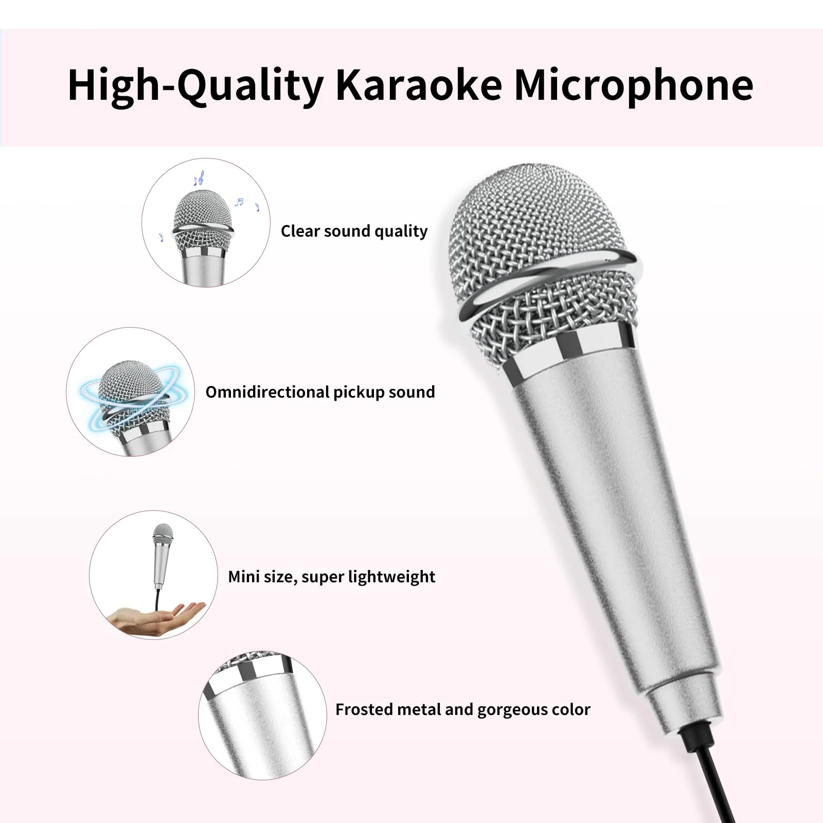 USB C Mini Karaoke Microphone for Android Phone, Laptop, Tablets Small ASMR Microphone for Voice Video Recording Singing, Vlogging, Podcasting YouTube (1 PCS Silver) - Image 5