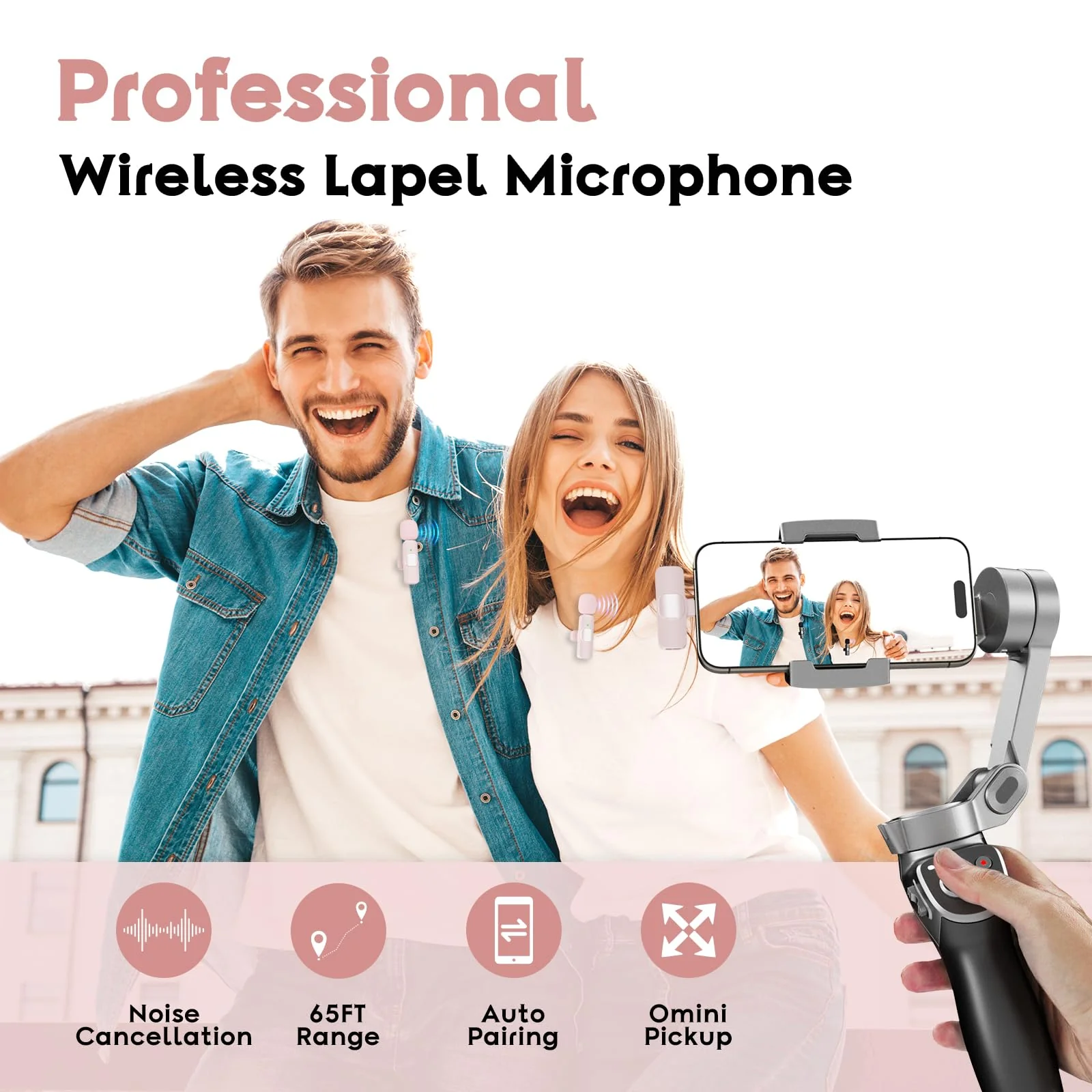 USB C Mini Wireless Lavalier Microphone for iPhone 15 16, iOS and Android Devices - Noise Reduction Lapel Mic for Recording, Clip Omni Lav Mic for Video Recording, Tiktok, Youtube, Vlog (Pink) White M2 USB C - Image 2