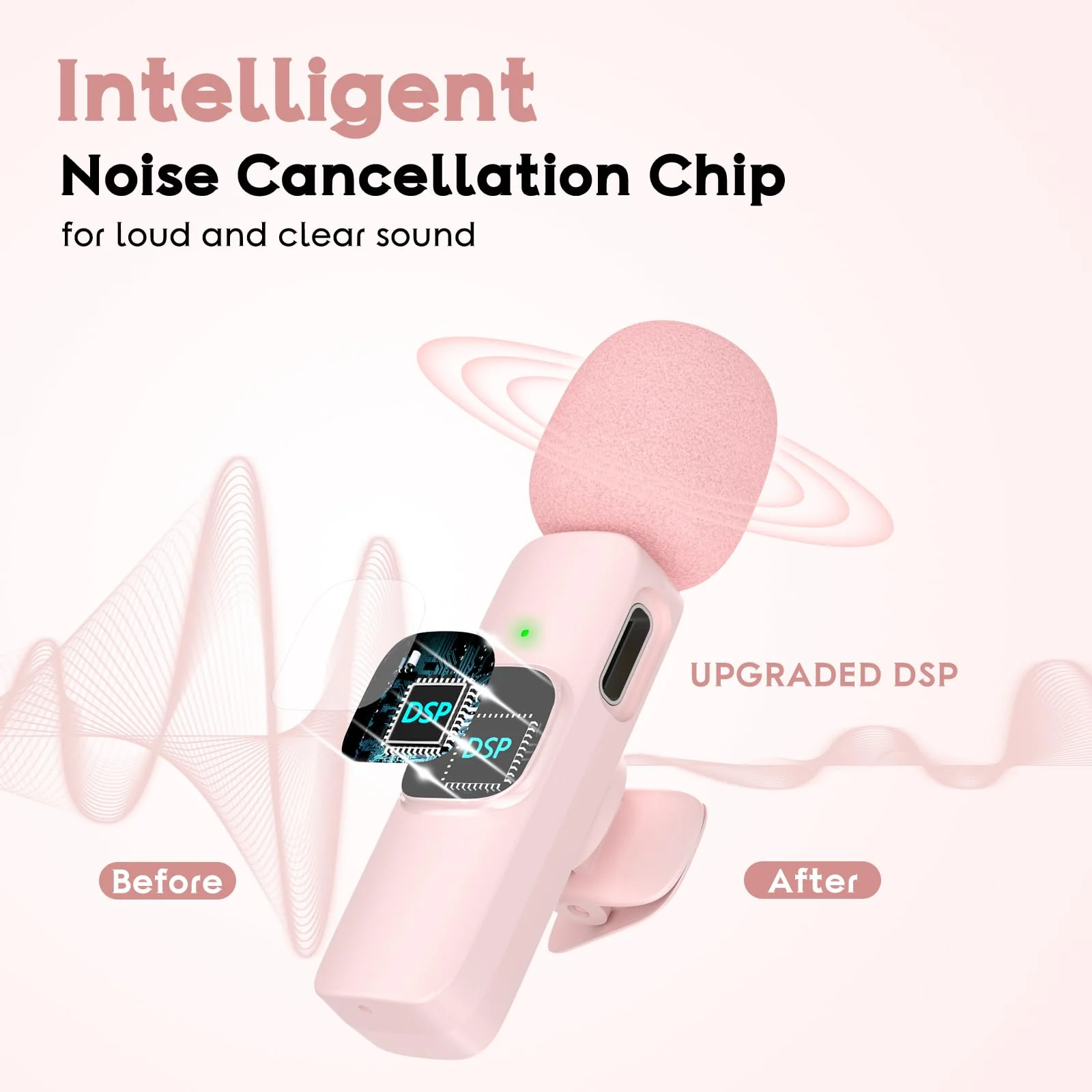USB C Mini Wireless Lavalier Microphone for iPhone 15 16, iOS and Android Devices - Noise Reduction Lapel Mic for Recording, Clip Omni Lav Mic for Video Recording, Tiktok, Youtube, Vlog (Pink) White M2 USB C - Image 3