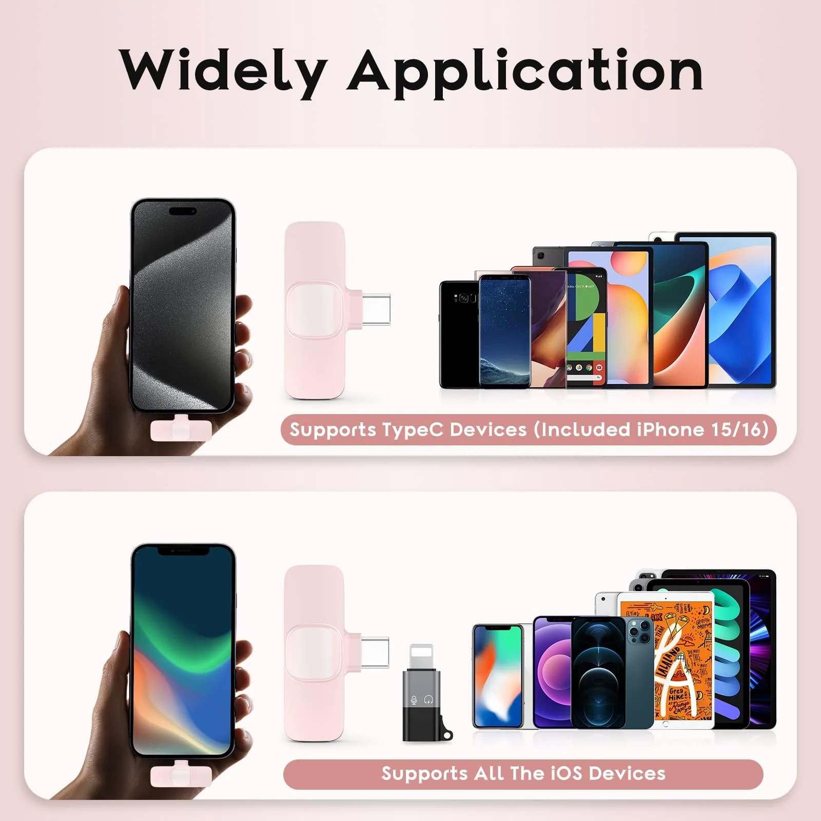 USB C Mini Wireless Lavalier Microphone for iPhone 15 16, iOS and Android Devices - Noise Reduction Lapel Mic for Recording, Clip Omni Lav Mic for Video Recording, Tiktok, Youtube, Vlog (Pink) White M2 USB C - Image 6