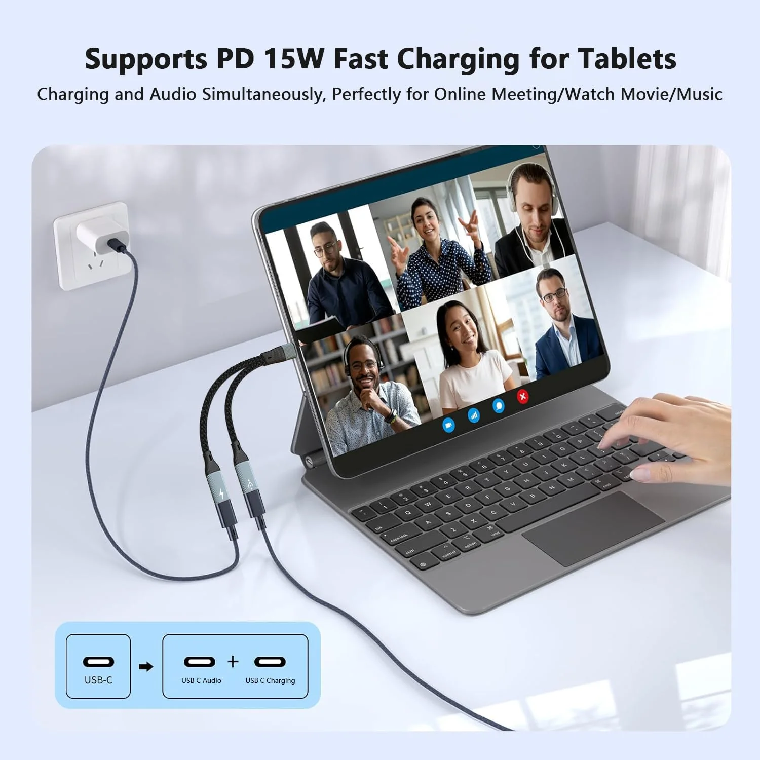 USB C Splitter, Dual USB C Headphone/USB C Data and Charger Adapter, 3 in 1 Type C Audi Dongle USB C Data Adapter with PD 15W Charging Compatible with iPhone 16/15, iPad Pro, Galaxy S24/23, Pixel 8 usb c to dual usb c - Image 4