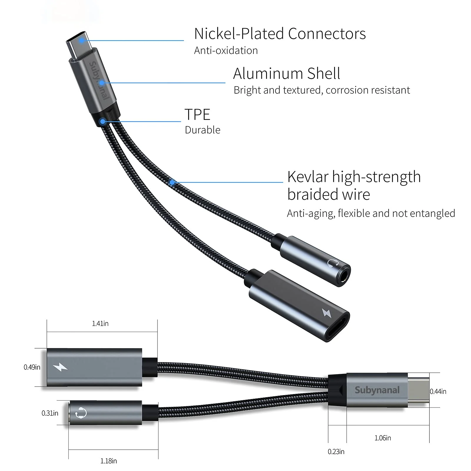 USB c to 3.5mm Headphone and Charger Adapter,2-in-1 USB C PD 3.0 Charging Port to Aux Audio Jack and Fast Charging Dongle Cable Cord Compatible with Samsung S21 S20 S20+ Ultra, Google Pixel 4 3 XL… 2Ports-gray - Image 7