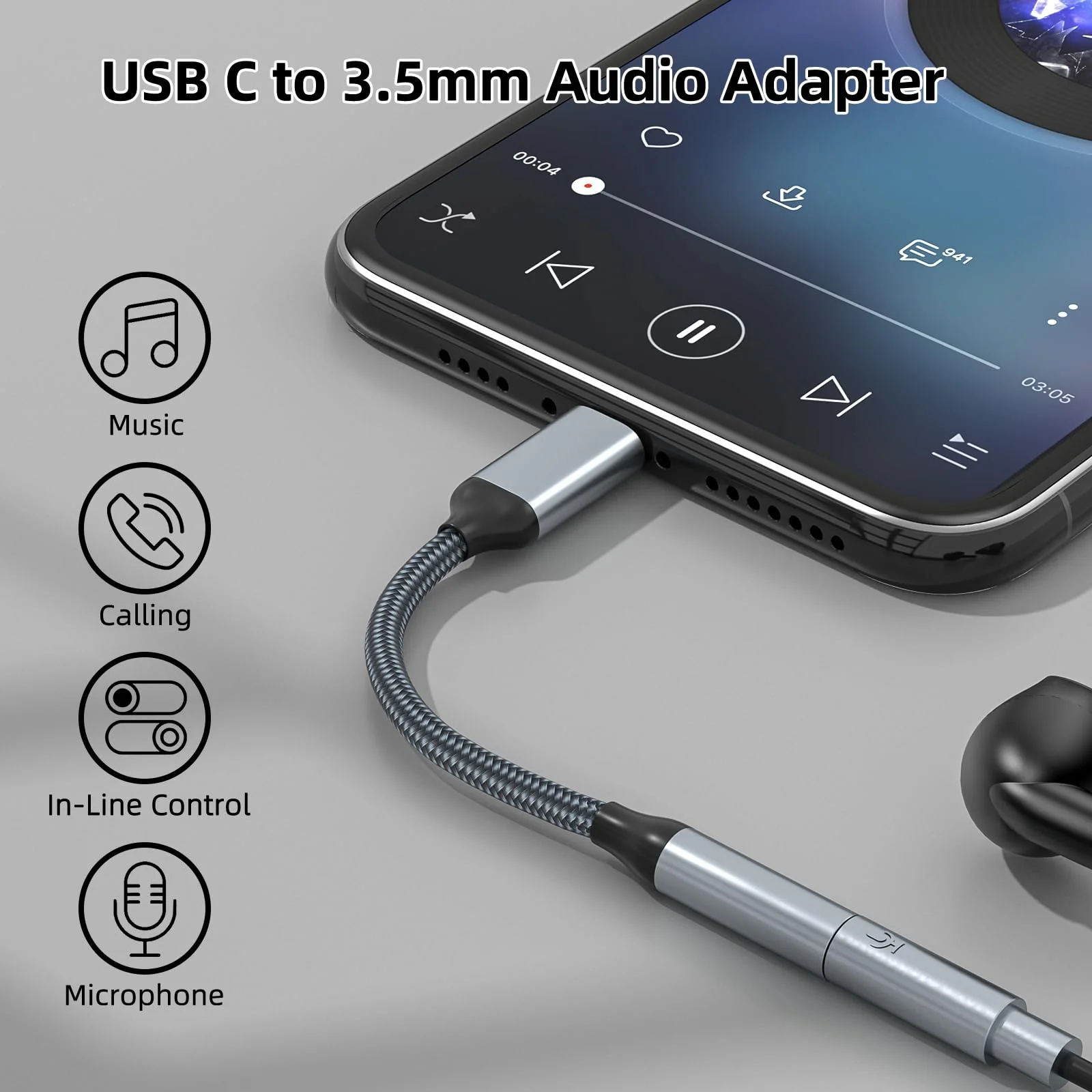 USB C to 3.5mm Headphone Jack Adapter(2 Pack), USB-C to Aux Audio Dongle Cable for iPhone 16 Pro Max/16 Pro, 15 Pro Max/15 Pro/15 Plus, Galaxy S23-S21 Ultra, Pixel, iPad Pro, MacBook (Black) Black - Image 2