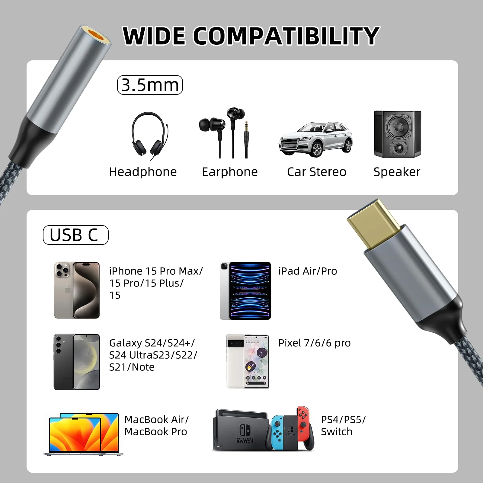 USB C to 3.5mm Headphone Jack Adapter(2 Pack), USB-C to Aux Audio Dongle Cable for iPhone 16 Pro Max/16 Pro, 15 Pro Max/15 Pro/15 Plus, Galaxy S23-S21 Ultra, Pixel, iPad Pro, MacBook (Black) Black - Image 6