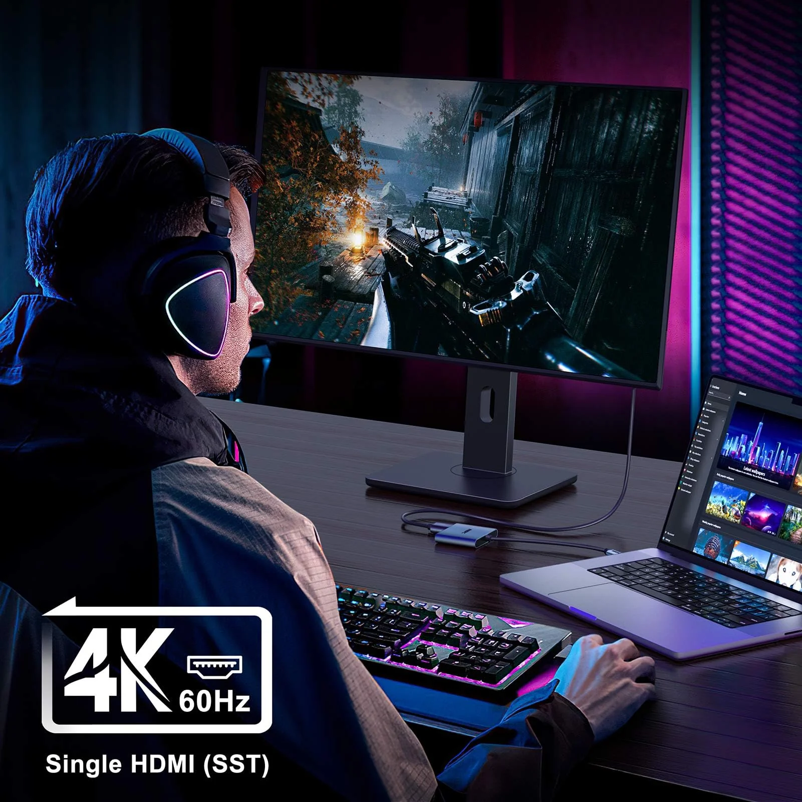 USB C to Dual HDMI Adapter 4K@60hz, Type C to HDMI Splitter Extended Display for MacBook/MacBook Pro Air Dell XPS13/15, Samsung Galaxy S9/S9+ [MST Mode (Extended displays) Only for Win OS] 2-in-1 USB-C to dual HDMI - Image 4