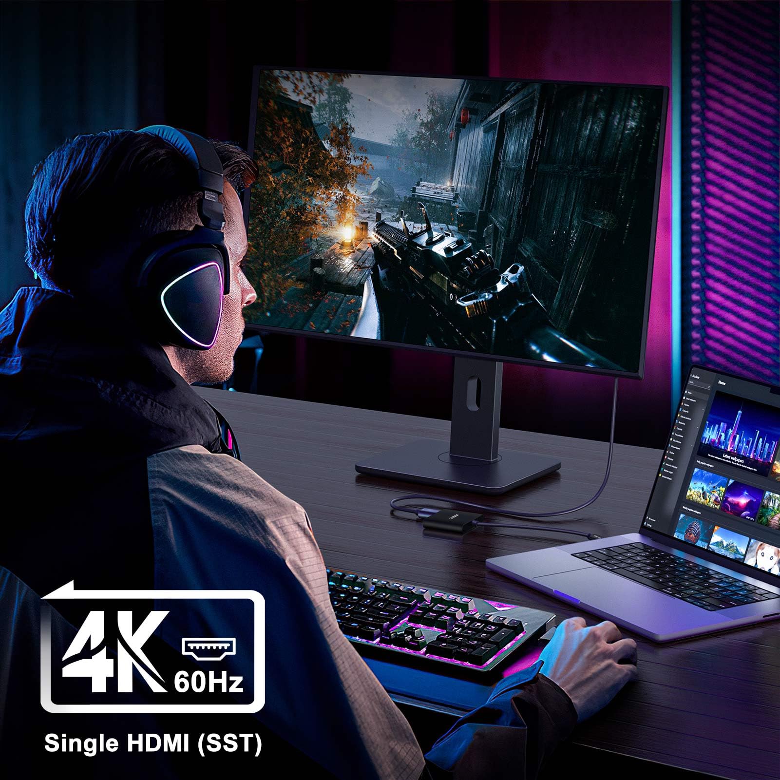 USB C to Dual HDMI Adapter 4K@60hz, Type C to HDMI Splitter Extended Display for MacBook/MacBook Pro Air Dell XPS13/15, Samsung Galaxy S9/S9+ [MST Mode (Extended displays) Only for Win OS], Black 2-IN-1 USB-C Hub Dual HDMI Black - Image 5
