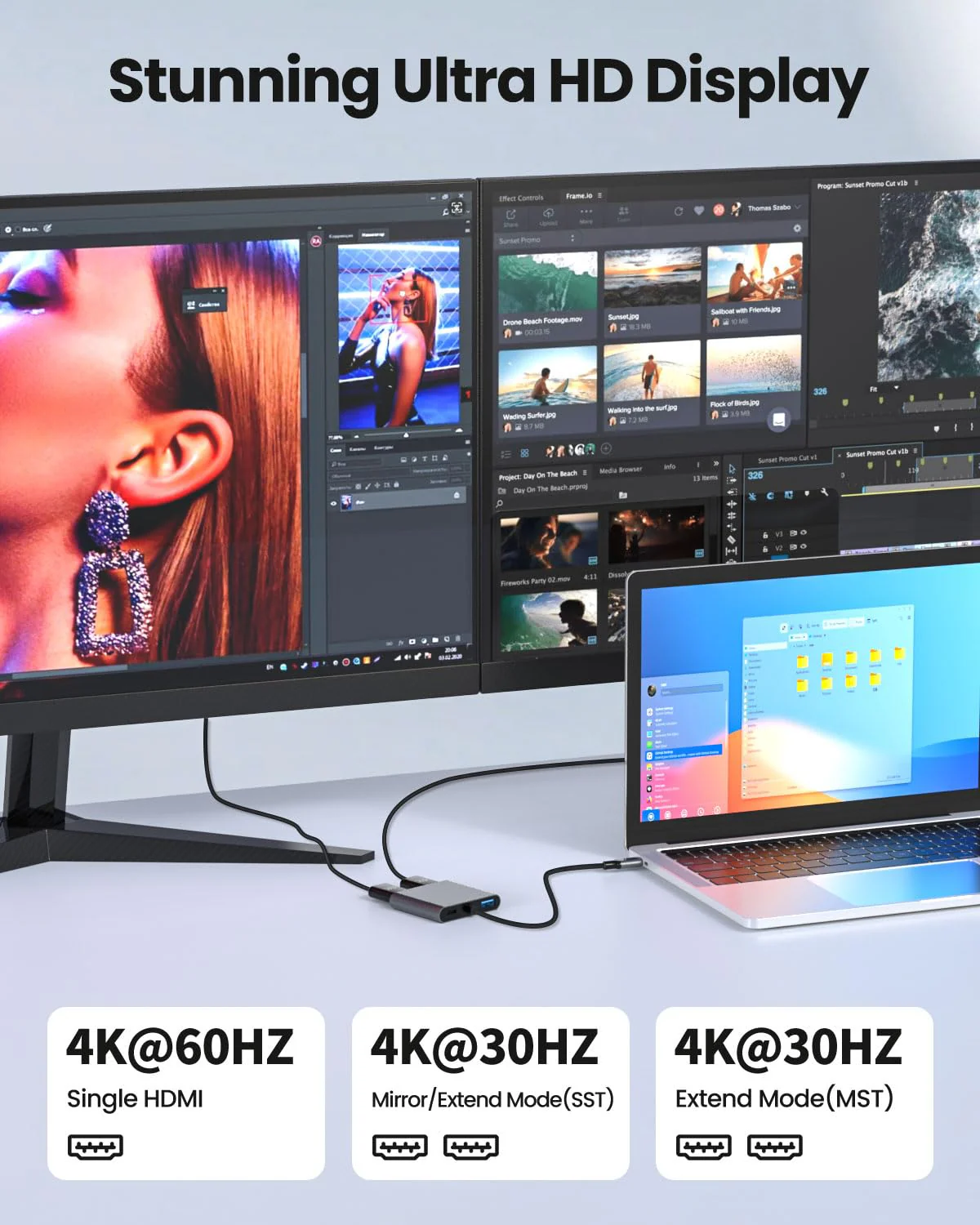USB C to Dual HDMI Adapter, USB C Hub with 2 HDMI, Dual 4K@60Hz with 100W PD, USB-A, Laptop Dual Monitor Support USB C to HDMI Splitter Extended Display for USB C Device(MST is not Supported on MacOS) 4 in1 USB C HUB - Image 3