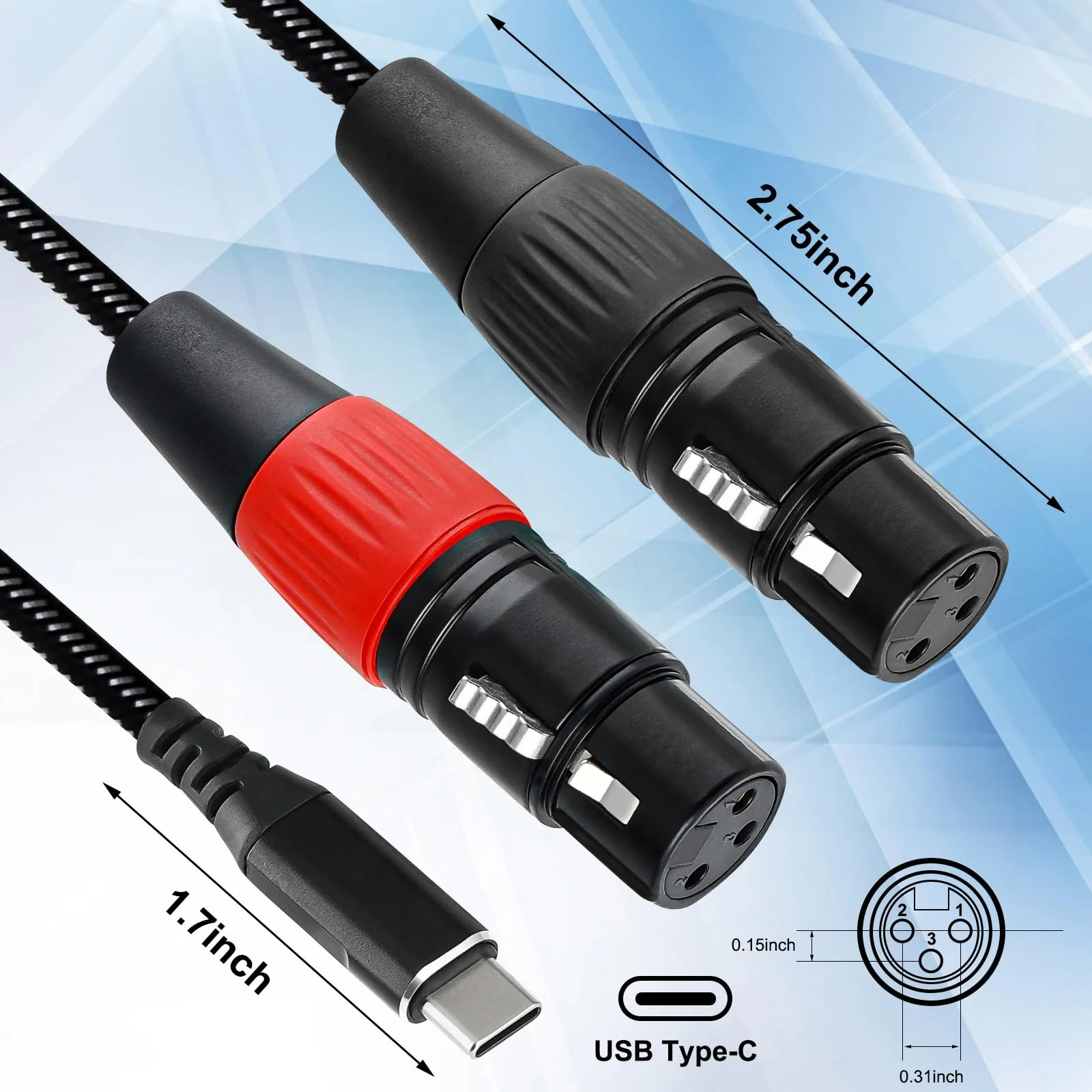 USB C to Dual XLR Female Audio Cable, 10FT USB C to 2 XLR Female Mic Adapter for Amplifiers, Active Speakers, Mixing Consoles Black Braided USB C to Dual XLR Female - Image 4
