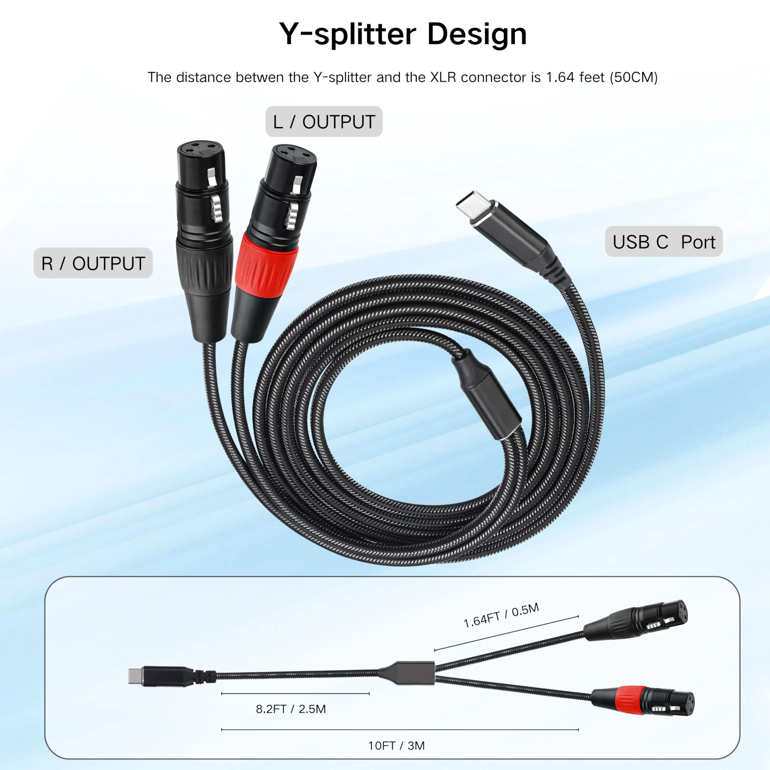 USB C to Dual XLR Female Audio Cable, 10FT USB C to 2 XLR Female Mic Adapter for Amplifiers, Active Speakers, Mixing Consoles Black Braided USB C to Dual XLR Female - Image 6