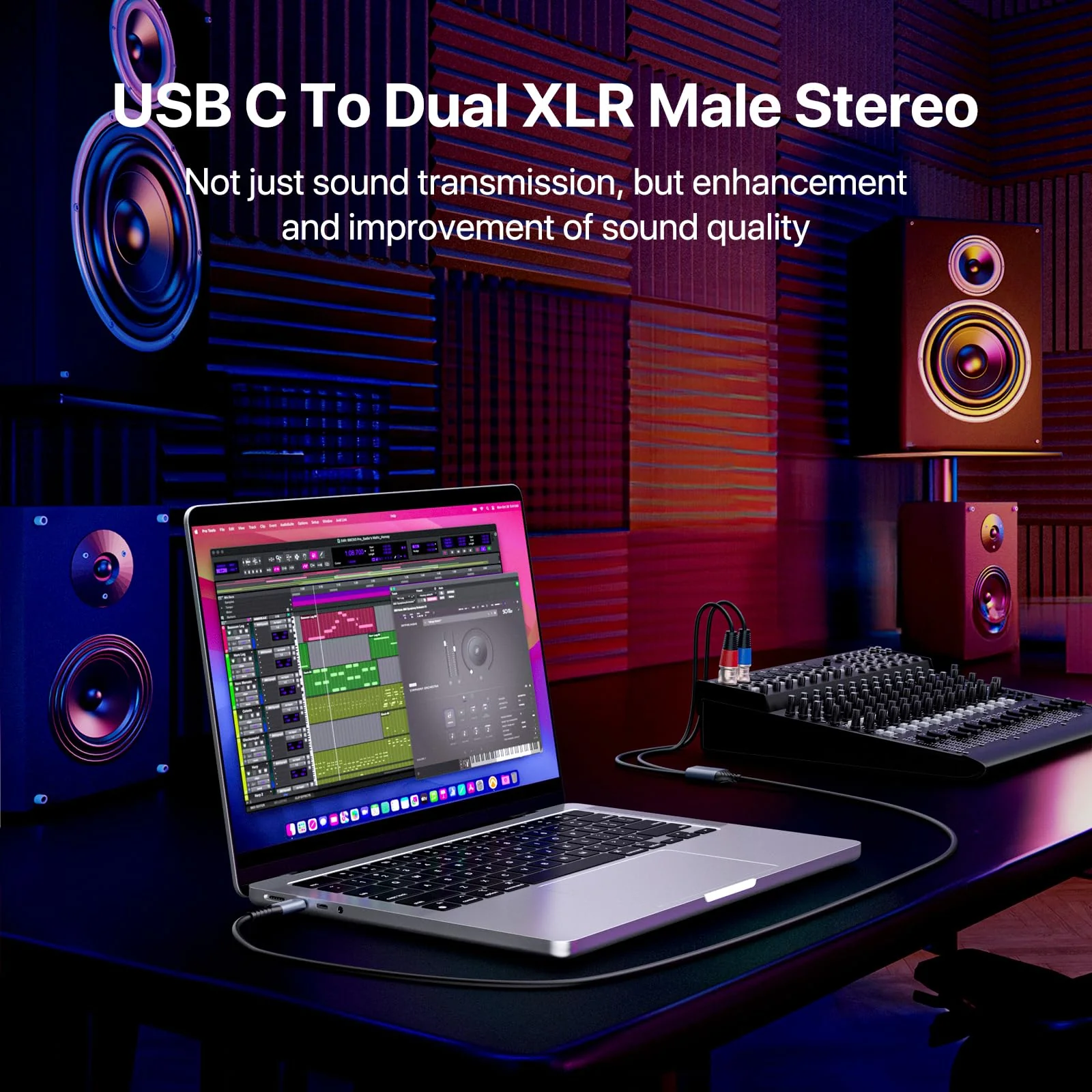 USB C to Dual XLR Male Audio Cable, 32Bit/384Khz USB Type C to 2 XLR Male Adapter Stereo Power Amplifier Cable for Connecting Smartphones USB C to Active Speaker, Laptops,Mixer Console (2M/ 6.6FT) - Image 2
