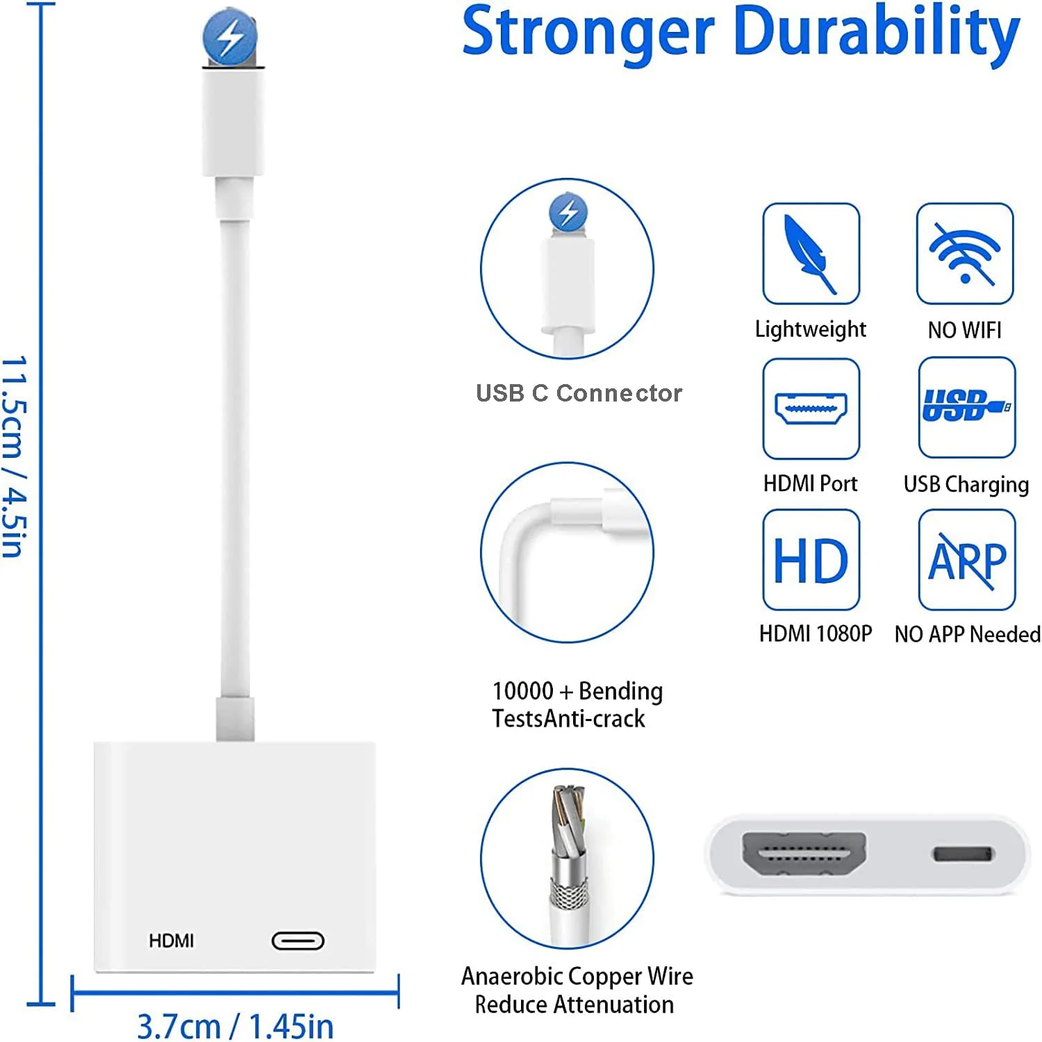 USB C to HDMI Digital AV Adapter for iPhone 15,1080P Video & Audio Sync Screen Converter AV Adapter with Charging Port for iPhone 15Pro/Max,MacBook Pro/Air 2023,iPad Pro,iMac,S23,XPS 17,Surface Book 3 White - Image 2