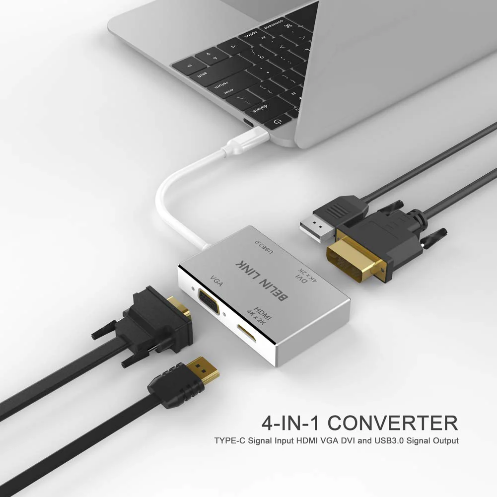 USB C to HDMI DVI VGA USB3.0 Adapter,USB 3.1 Type-C 4in1 Hub to HDMI DVI 4K VGA USB Adaptor Converter (Thunderbolt 3 Compatible), USB-C Adapter for MacBook/MacBook Pro air/Surface pro - Image 3