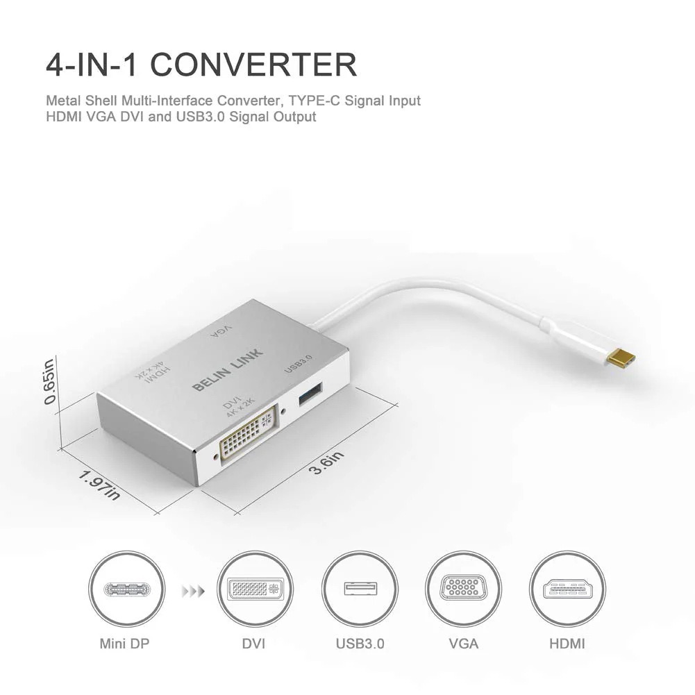 USB C to HDMI DVI VGA USB3.0 Adapter,USB 3.1 Type-C 4in1 Hub to HDMI DVI 4K VGA USB Adaptor Converter (Thunderbolt 3 Compatible), USB-C Adapter for MacBook/MacBook Pro air/Surface pro - Image 5