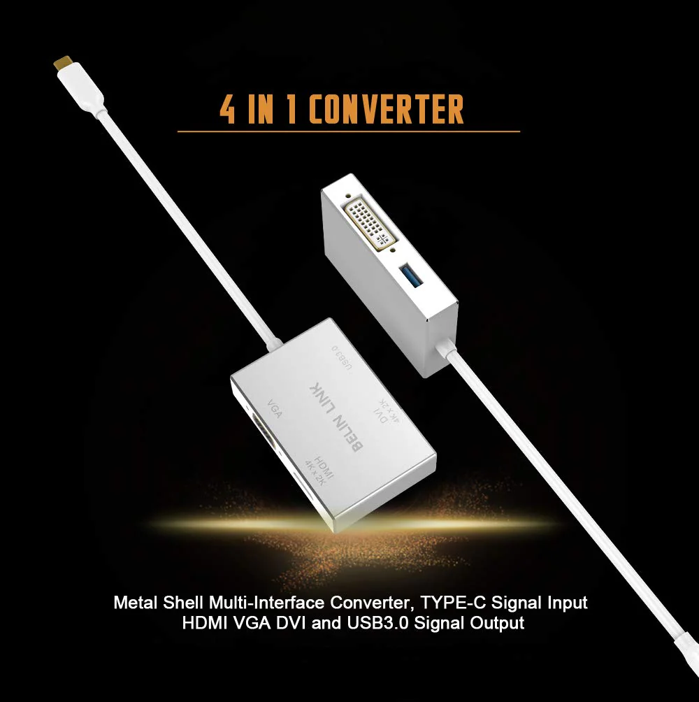 USB C to HDMI DVI VGA USB3.0 Adapter,USB 3.1 Type-C 4in1 Hub to HDMI DVI 4K VGA USB Adaptor Converter (Thunderbolt 3 Compatible), USB-C Adapter for MacBook/MacBook Pro air/Surface pro - Image 6