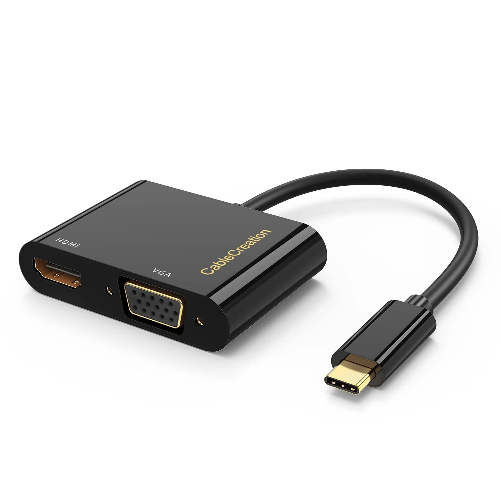 USB C to HDMI VGA Adapter, CableCreation USB Type C to Dual VGA HDMI Splitter Converter, Compatible with MacBook Pro 2020, iPad Pro 2020, Dell XPS 13/15, Yoga 910, Surface Go, Chromebook, Galaxy S20 Black-1PACK 1 PACK