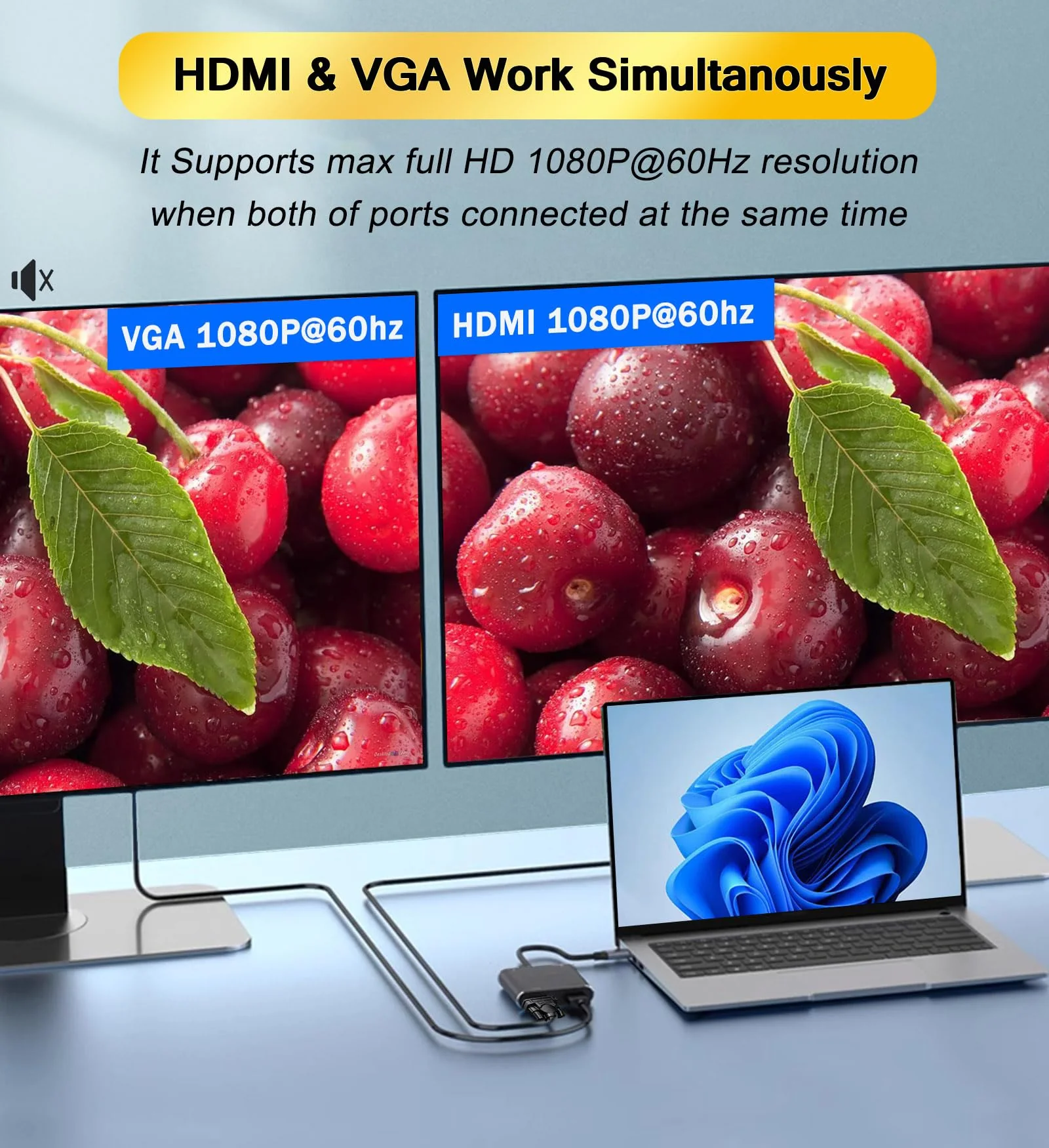 USB C to HDMI+VGA Adapter for Dual Monitor, USB C to VGA USB-C Thunderbolt 3/4 to HDMI Adapter 2 in 1, 4K UHD Display Video Converter Compatible with MacBook, XPS, ASUS, iPhone 16/15, More - Image 5